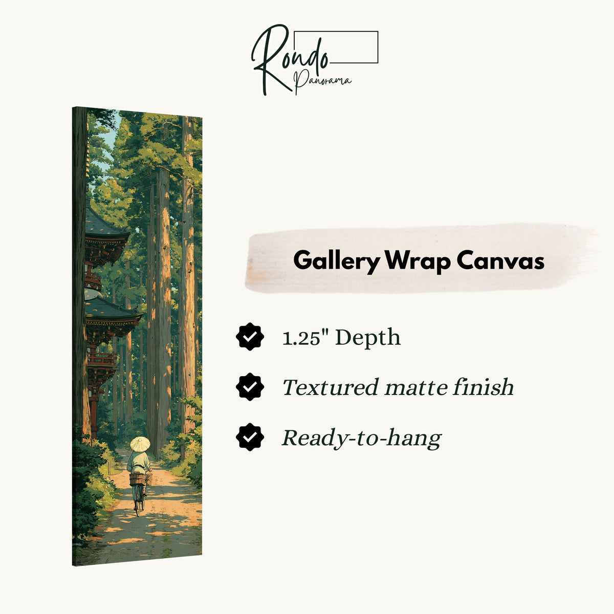 Walker on a cedar forest path by a pagoda gallery wrap canvas with the image wrapped around the edges