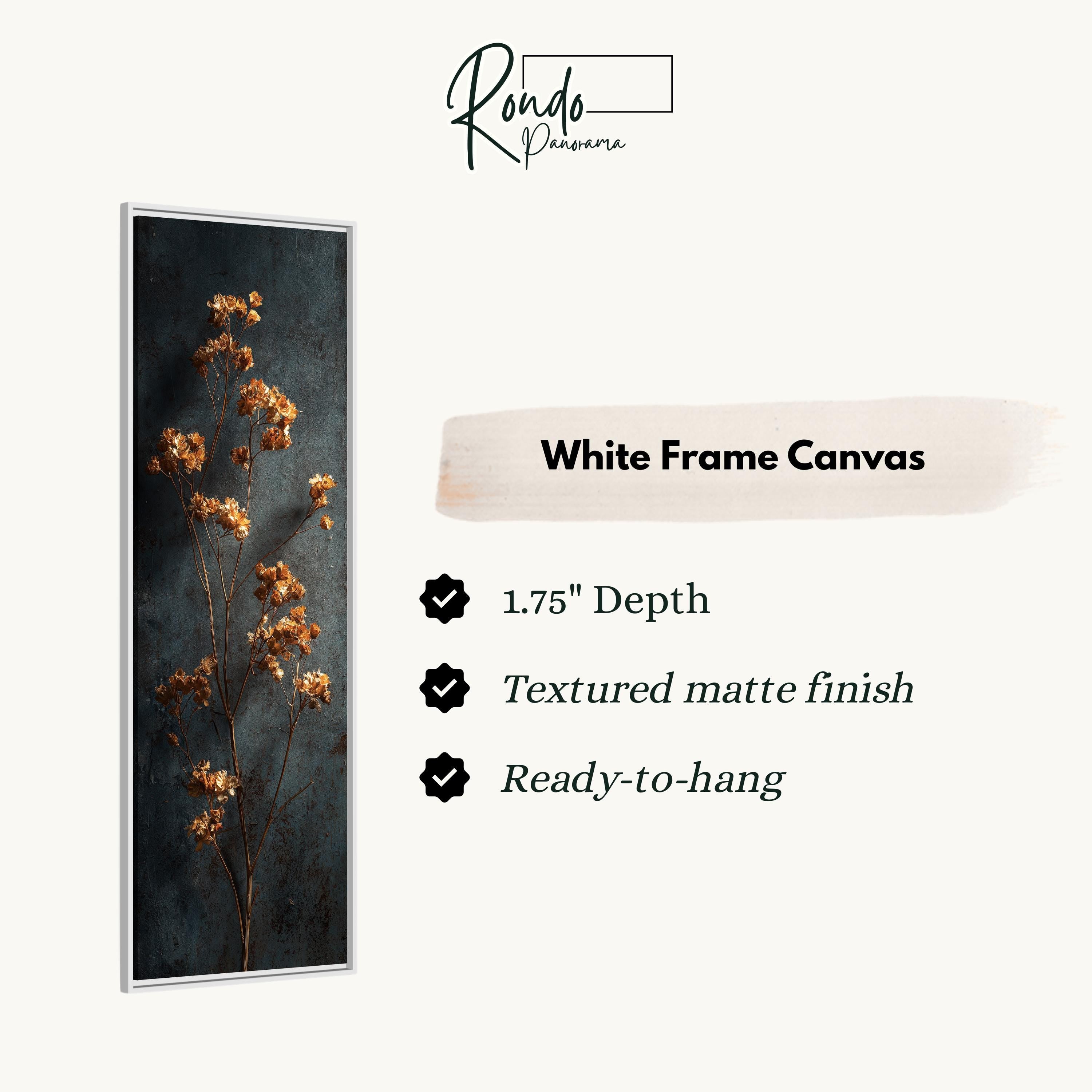 The image is a white frame canvas with a close-up of a plant with yellow flowers.