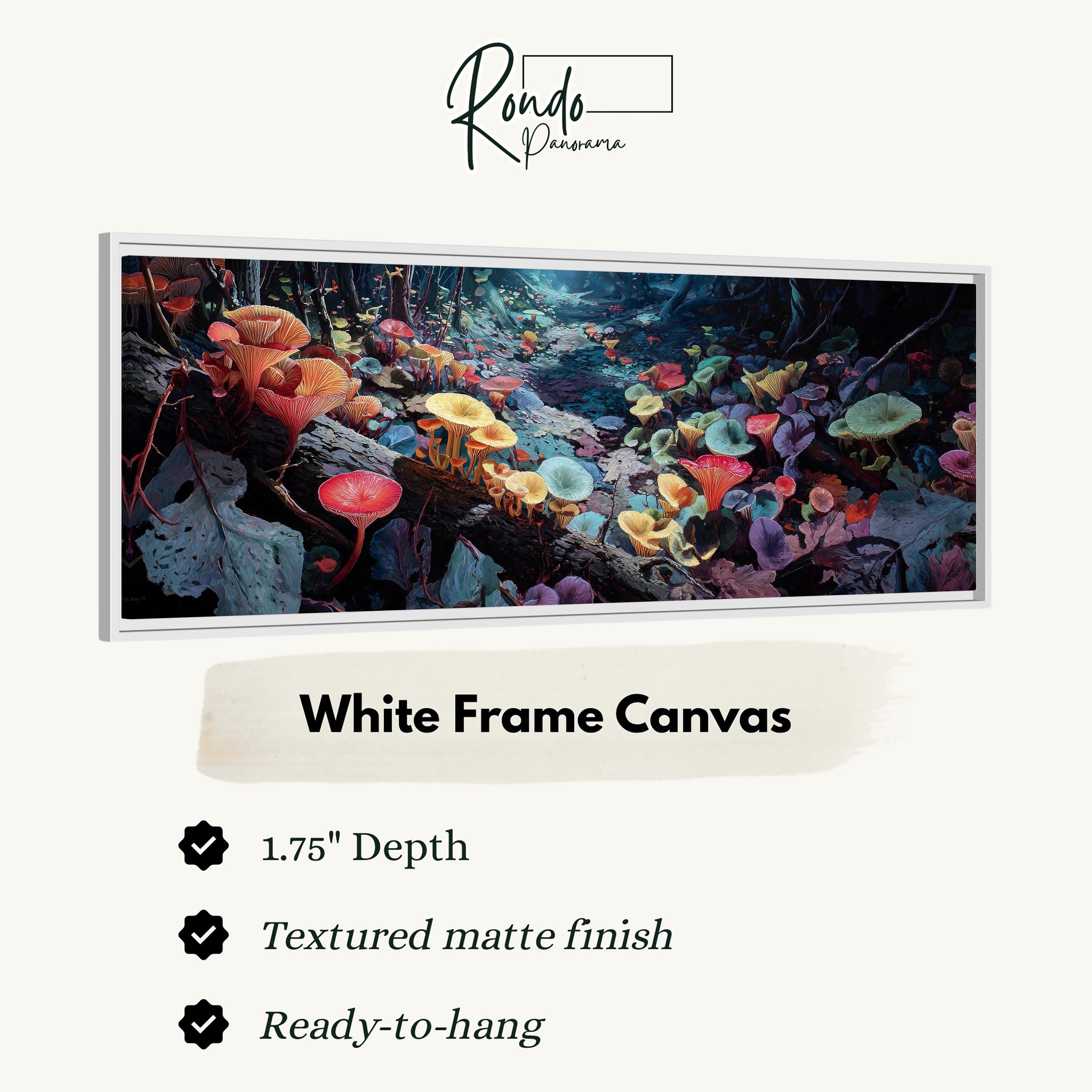The image is a white frame canvas featuring a vibrant underwater scene with colorful mushrooms and other marine life.