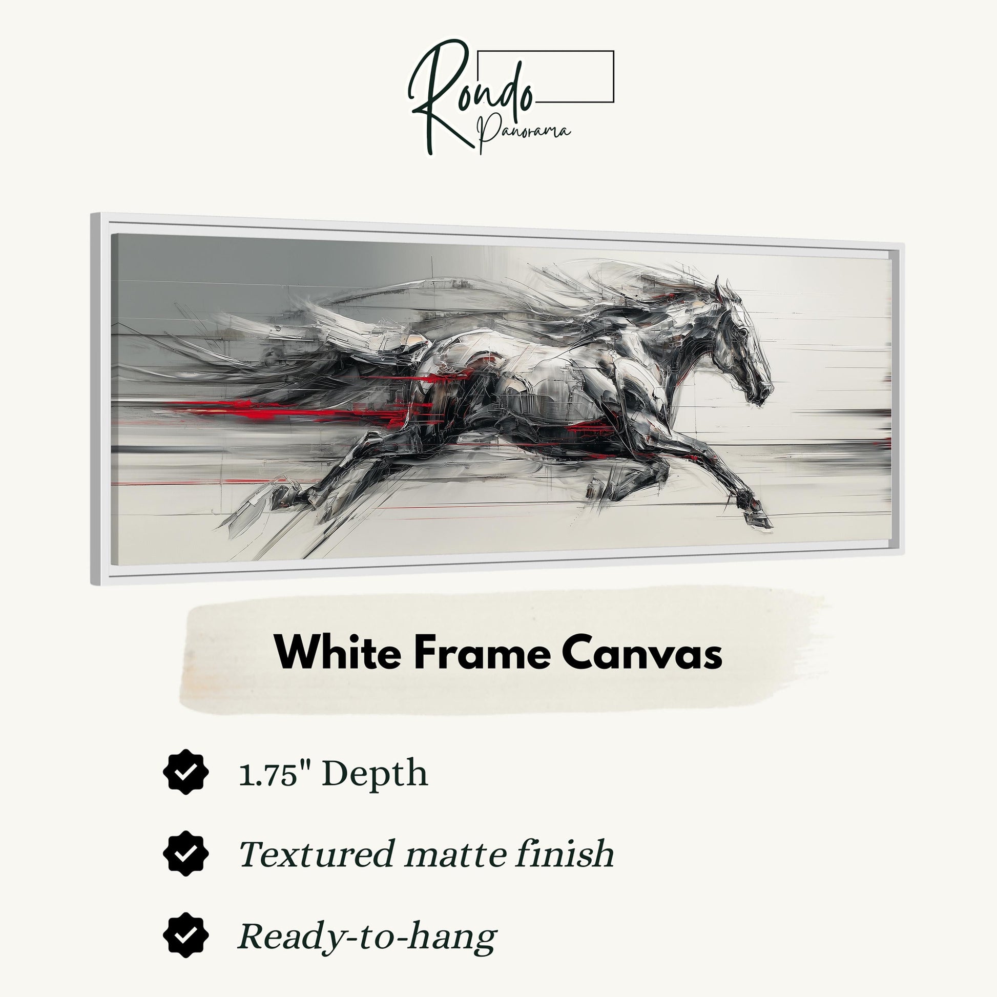 The image is a white frame canvas depicting a running horse in motion.