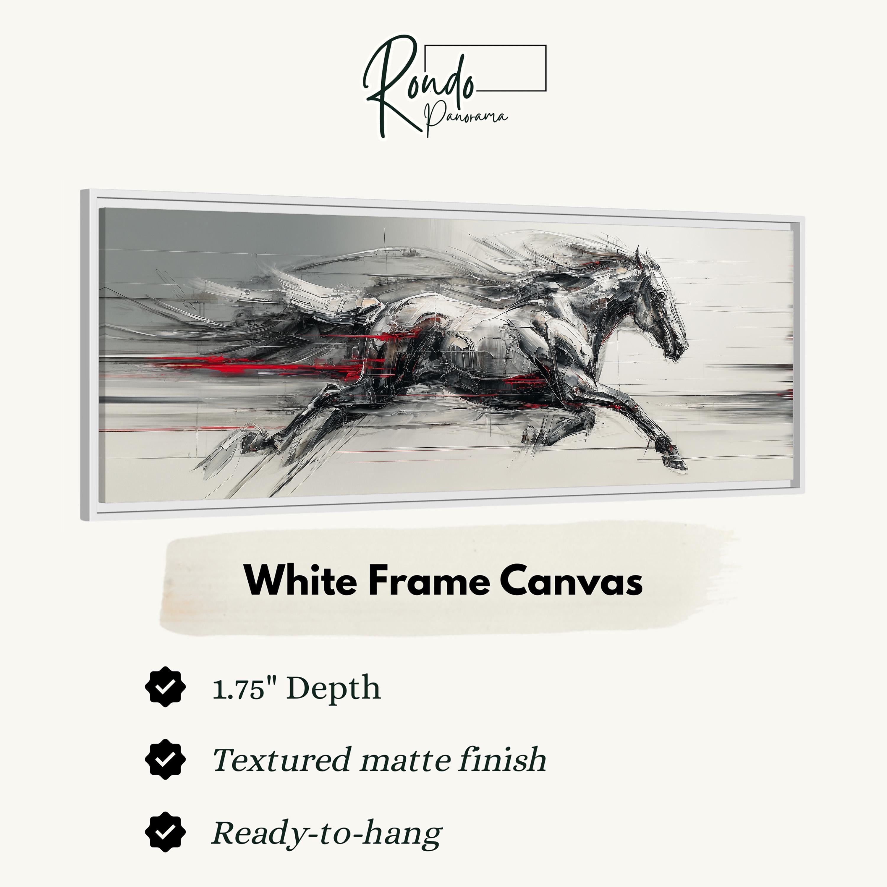 The image is a white frame canvas depicting a running horse in motion.