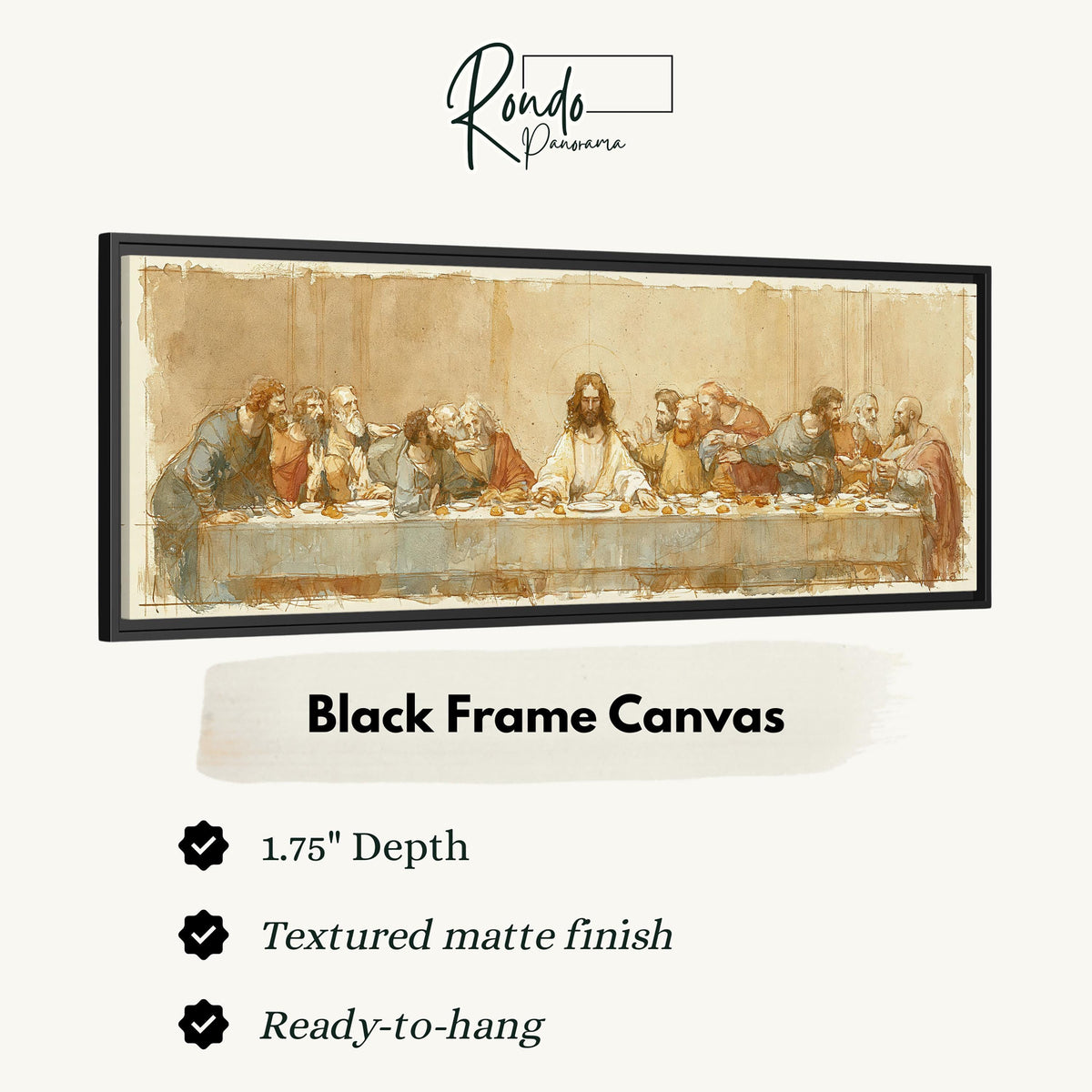 The Last Supper in a sepia sketch style canvas print in a black floating frame