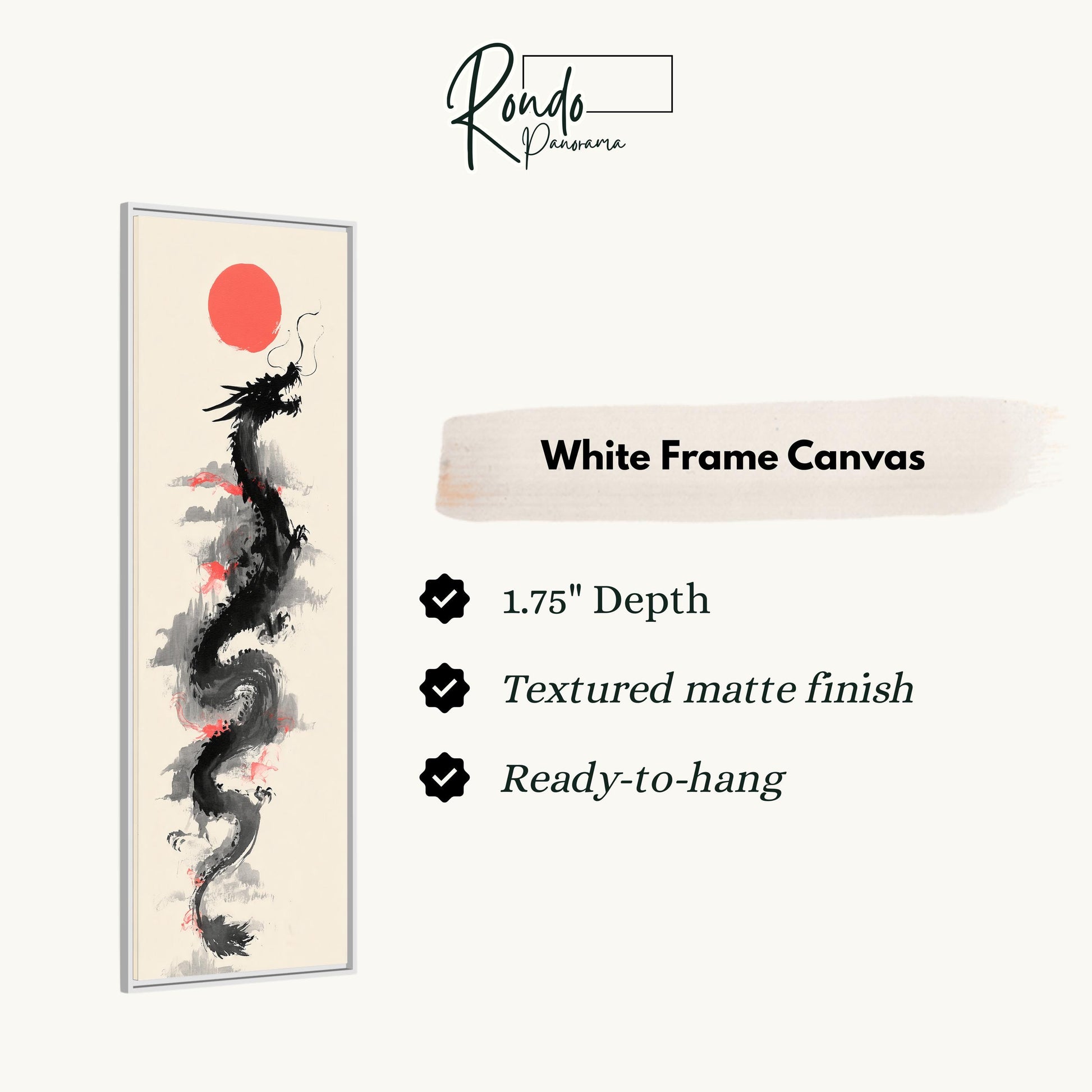 a white frame canvas with a black dragon illustration on it.