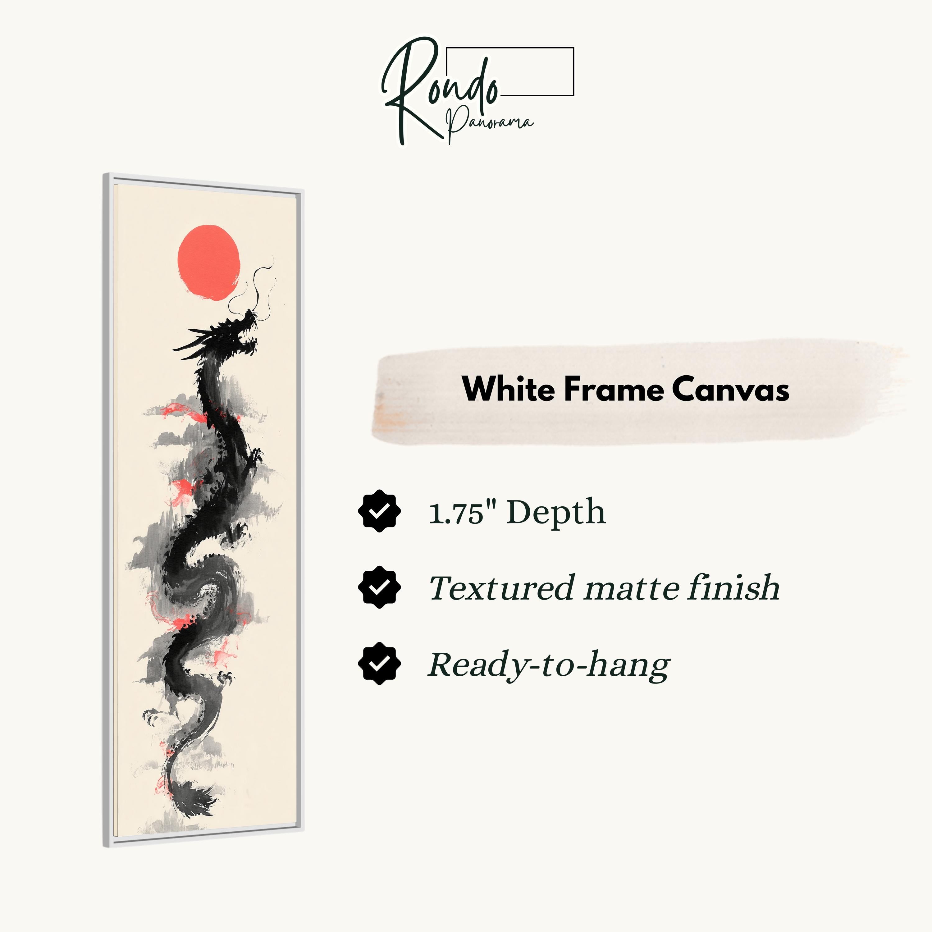 a white frame canvas with a black dragon illustration on it.