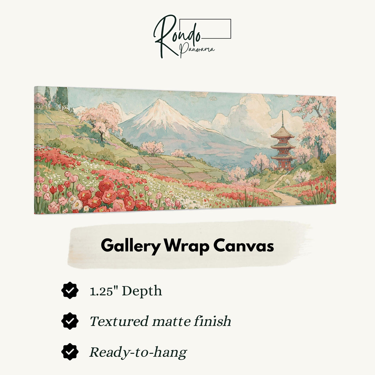 Mount Fuji with sakura and a pagoda gallery wrap canvas with the image wrapped around the edges