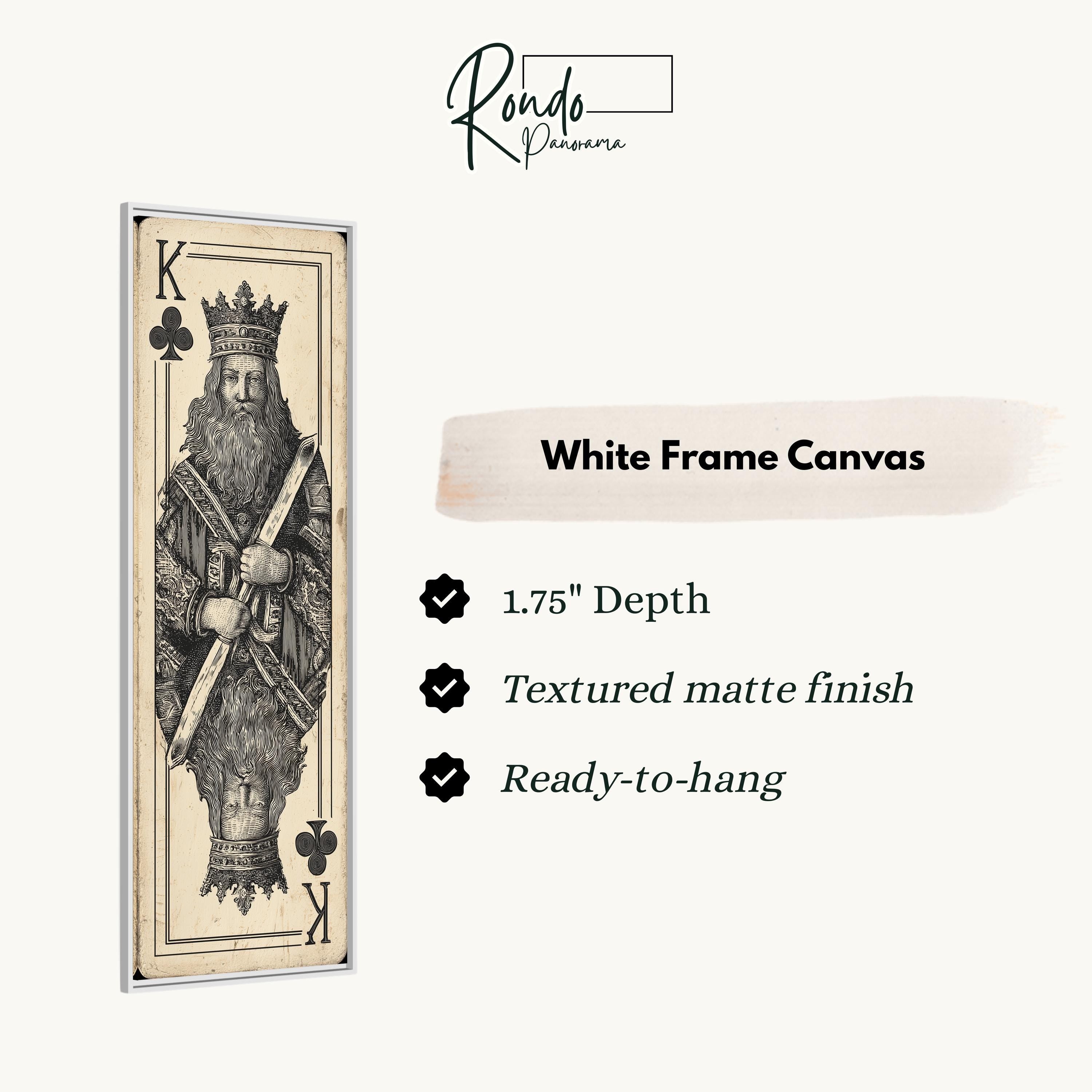 a white frame canvas depicting a King of Hearts playing card.