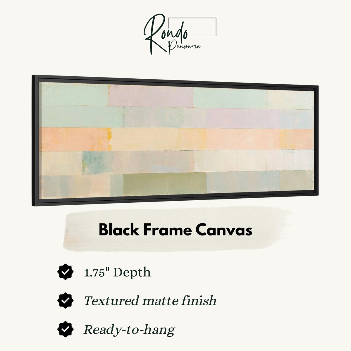 Soft lilac, mint and butter color bands canvas print in a black floating frame