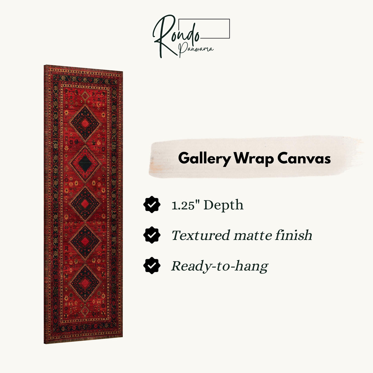 Red Persian rug pattern gallery wrap canvas with the image wrapped around the edges