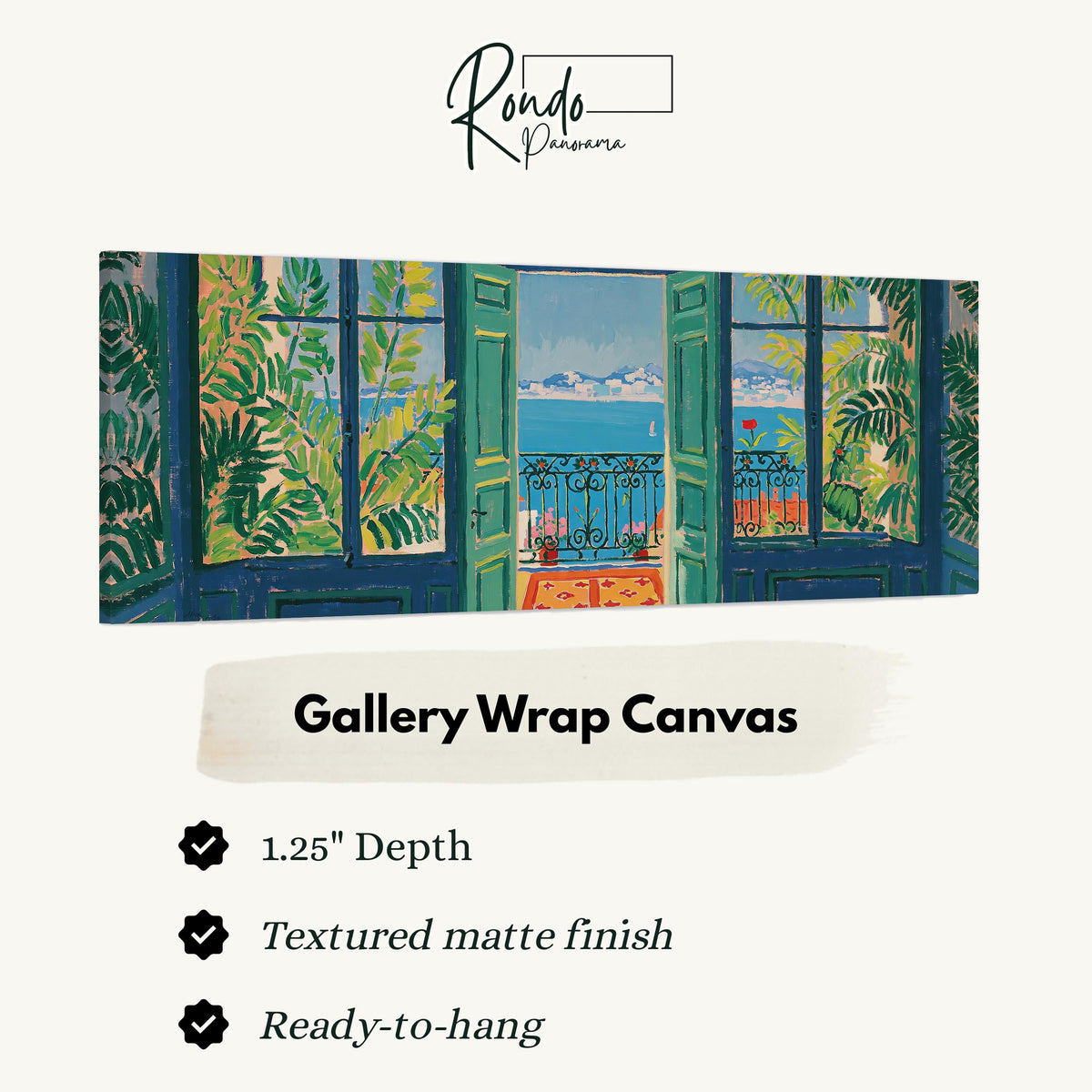 Riviera balcony view through open windows gallery wrap canvas with the image wrapped around the edges