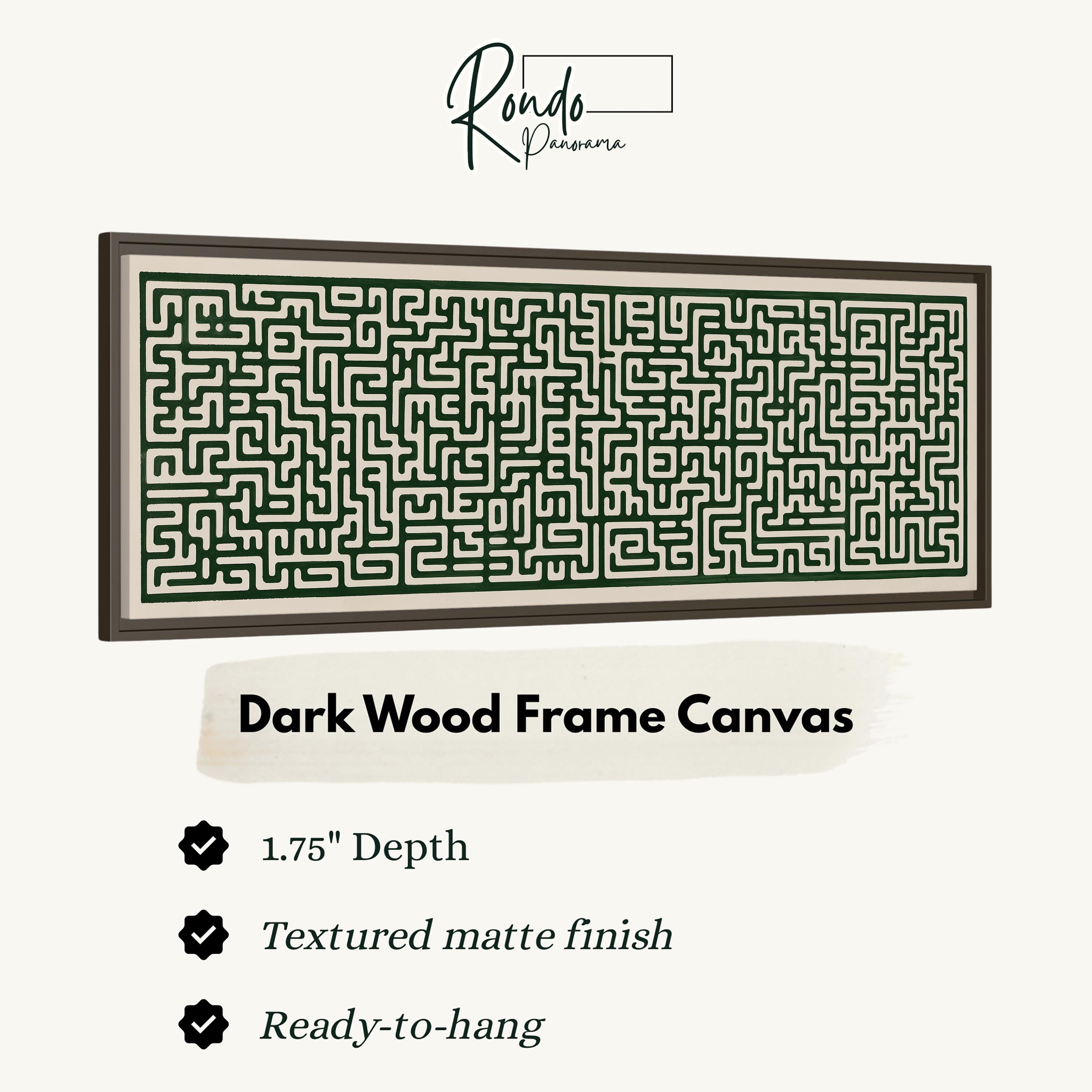 a dark wood frame canvas with a maze pattern on it.