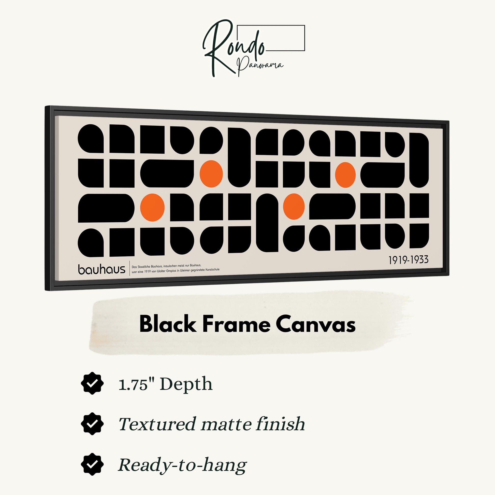 The image is a black frame canvas with a geometric pattern of black and orange shapes.