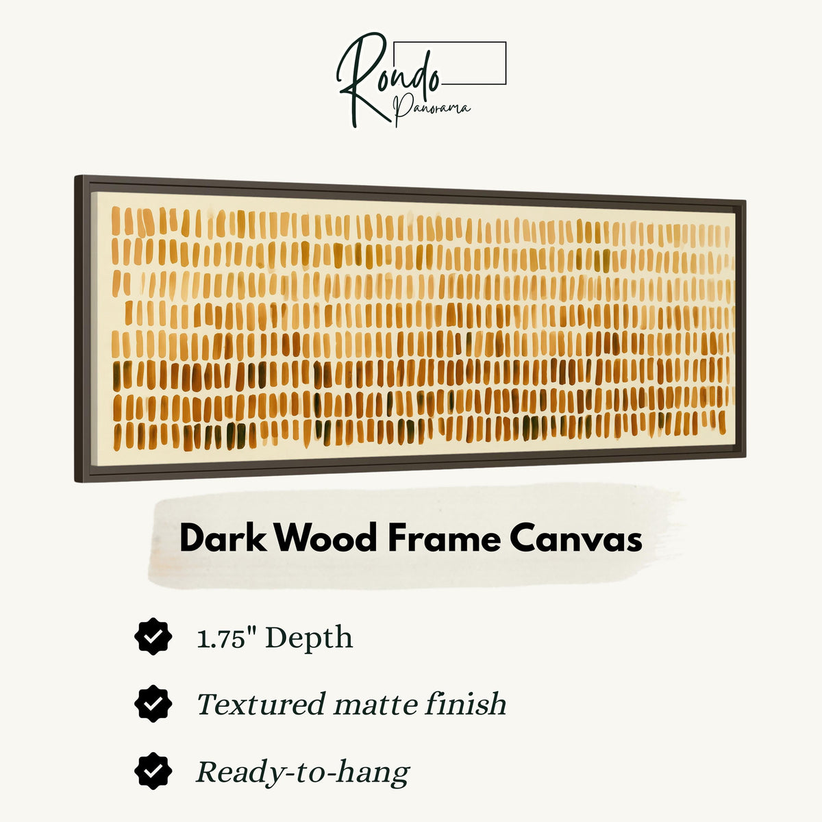 Brushmarks fading from cream to amber canvas print in a dark wood floating frame