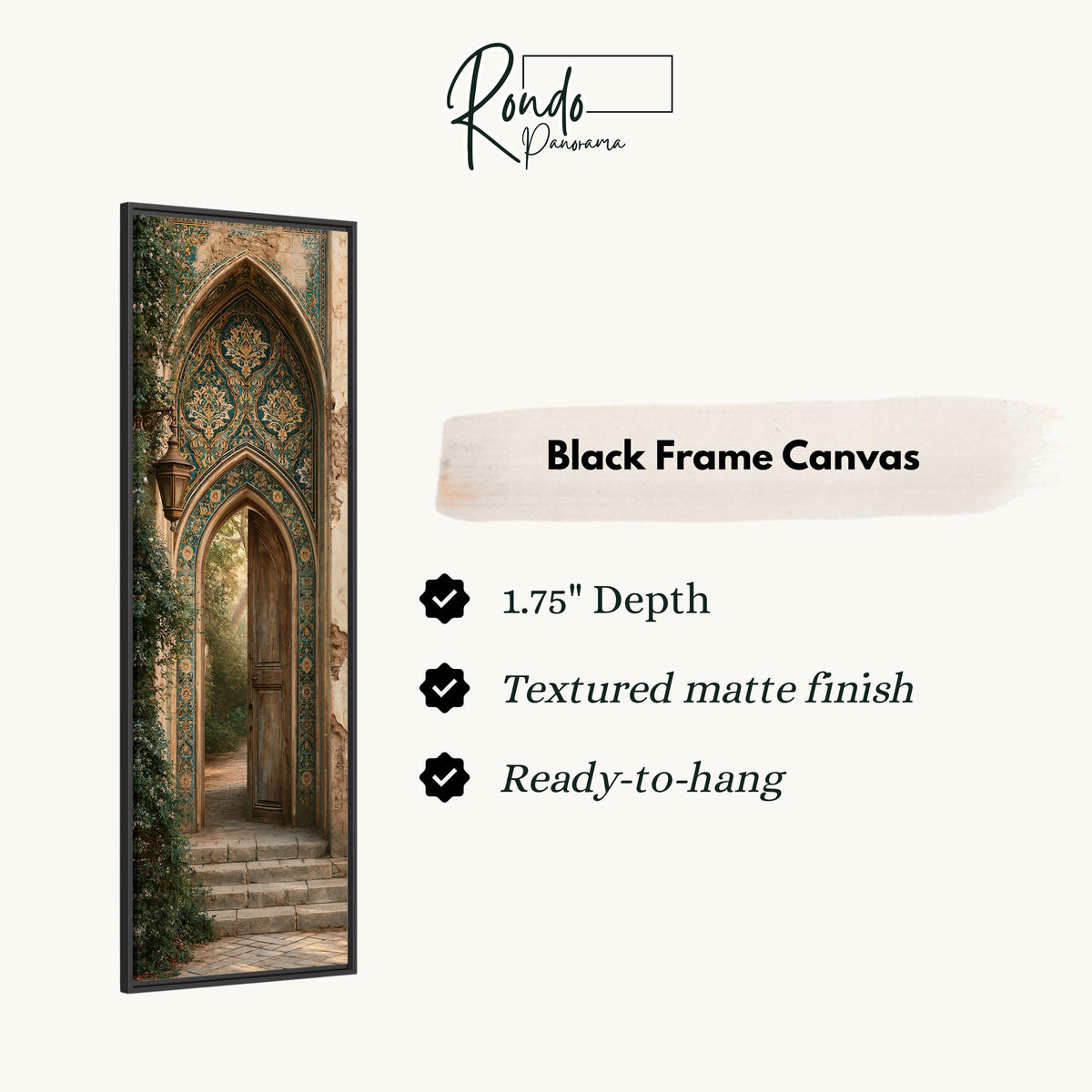 Ornate tiled arch doorway canvas print in a black floating frame