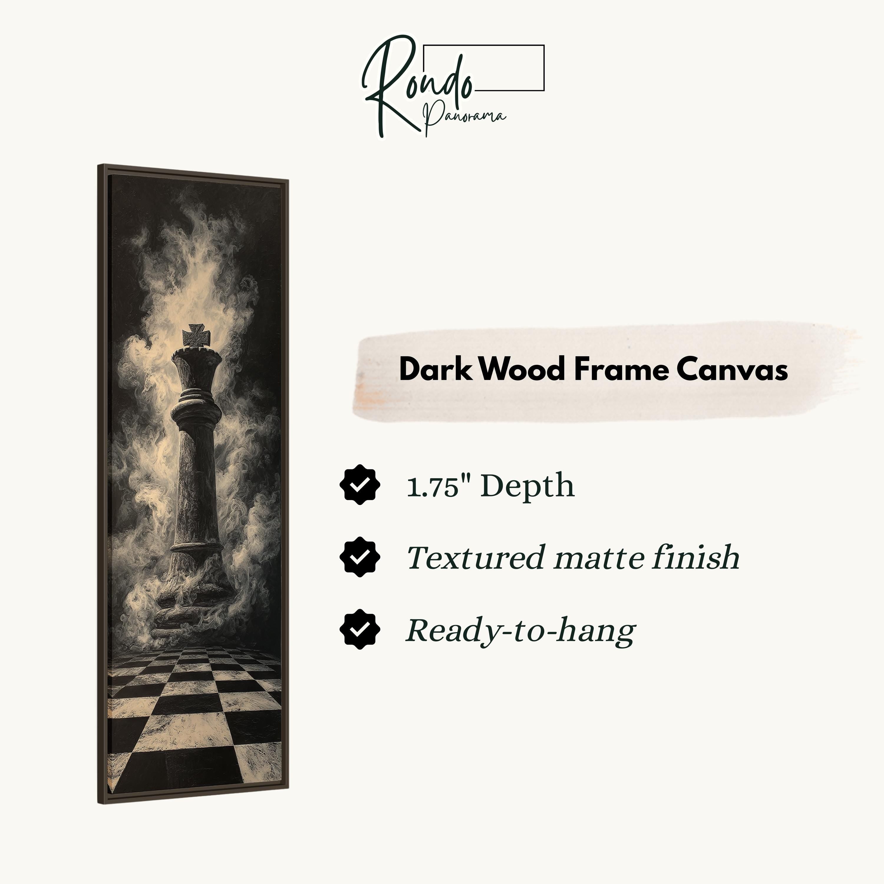 The image is a black and white photograph of a tall, ornate tower or building, possibly a castle or palace, with smoke or mist rising from it. The image is framed in a dark wood frame, and the text below the image provides information about the artwork.