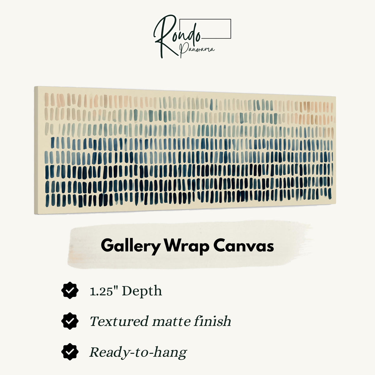 Brushmarks fading from peach to navy gallery wrap canvas with the image wrapped around the edges