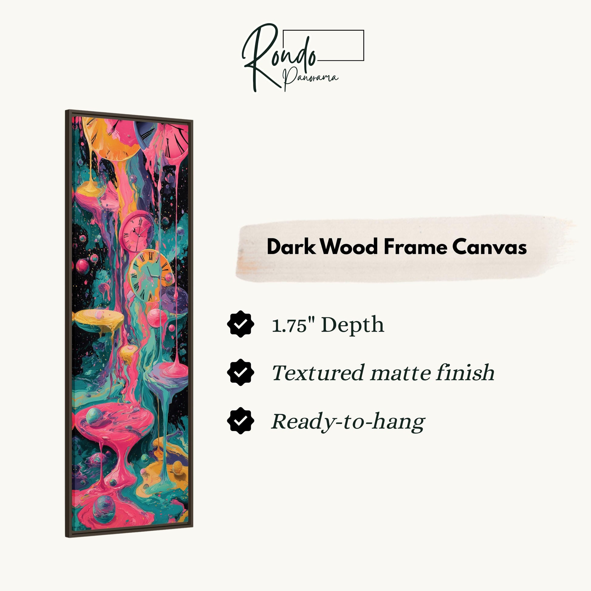 The image is a vertical text box with a colorful abstract painting of a liquid, possibly a dripping or dripping liquid, in a dark wood frame.