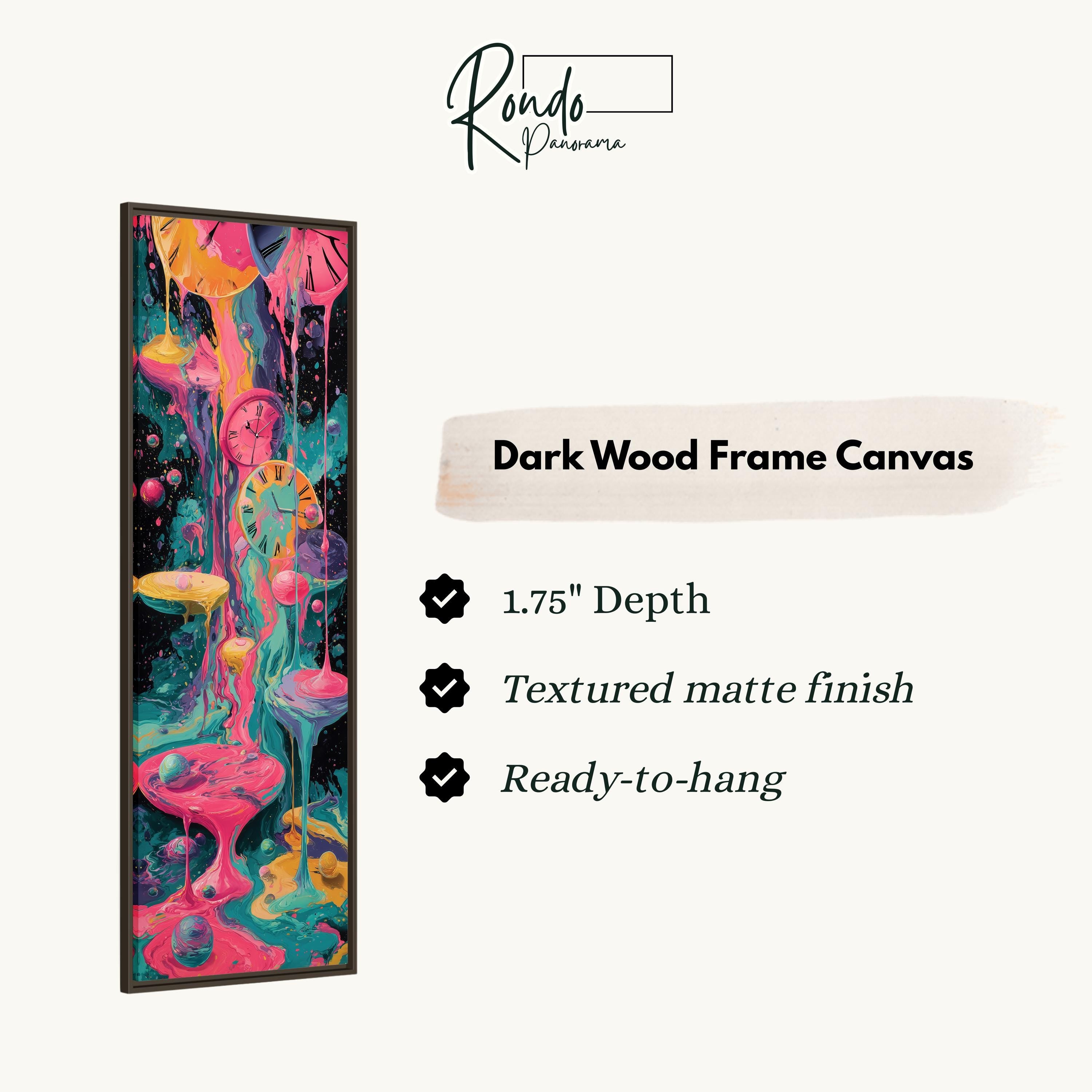 The image is a vertical text box with a colorful abstract painting of a liquid, possibly a dripping or dripping liquid, in a dark wood frame.