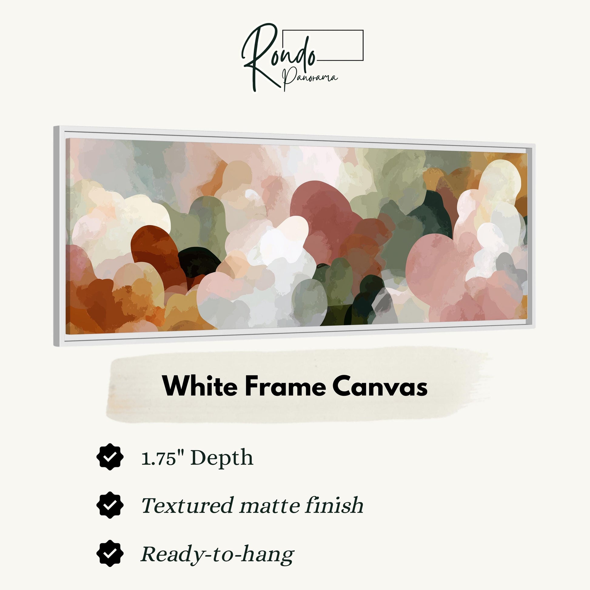 The image is a white frame canvas with a textured matte finish, measuring 1.75" in depth. It is ready to hang and has a textured matte finish.