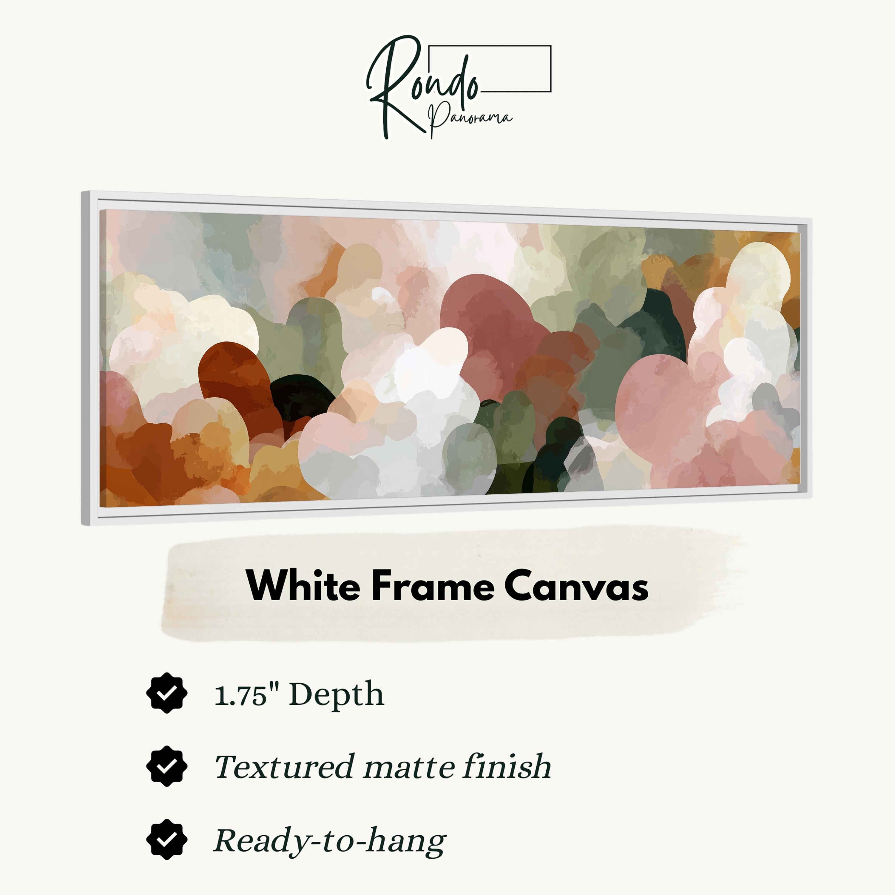 The image is a white frame canvas with a textured matte finish, measuring 1.75" in depth. It is ready to hang and has a textured matte finish.