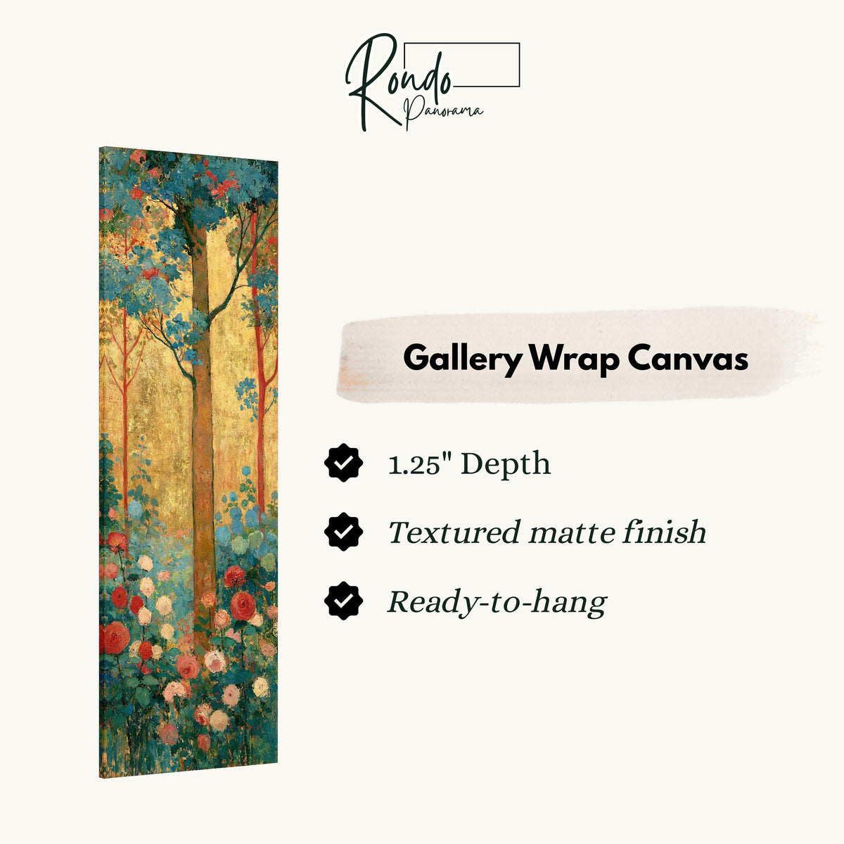 Golden tree with roses in an Art Nouveau style gallery wrap canvas with the image wrapped around the edges
