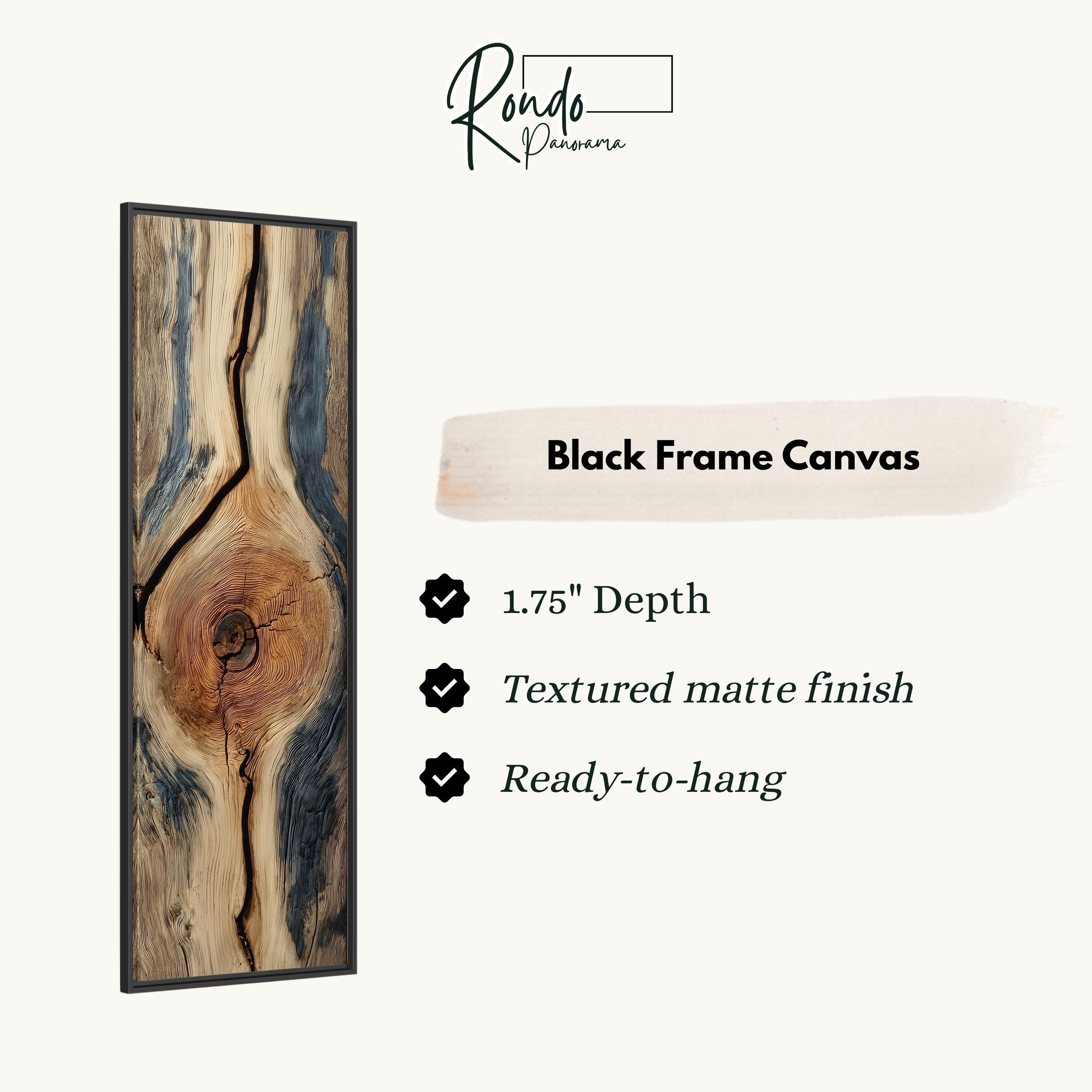 The image is a black frame canvas with a textured matte finish, 1.75" depth, and ready-to-hang.