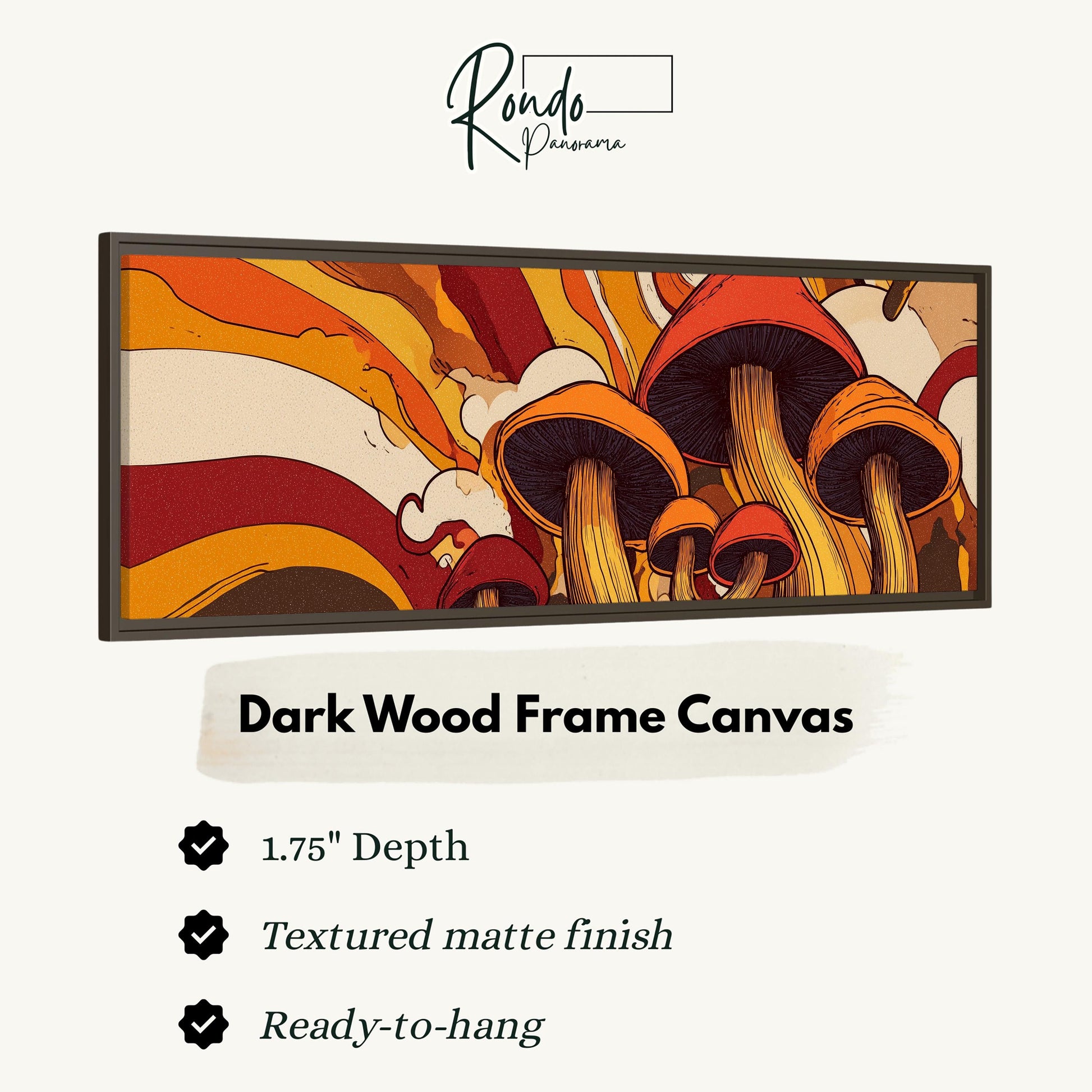 The image is a framed artwork depicting a vibrant, mushroom-like design with a textured finish.