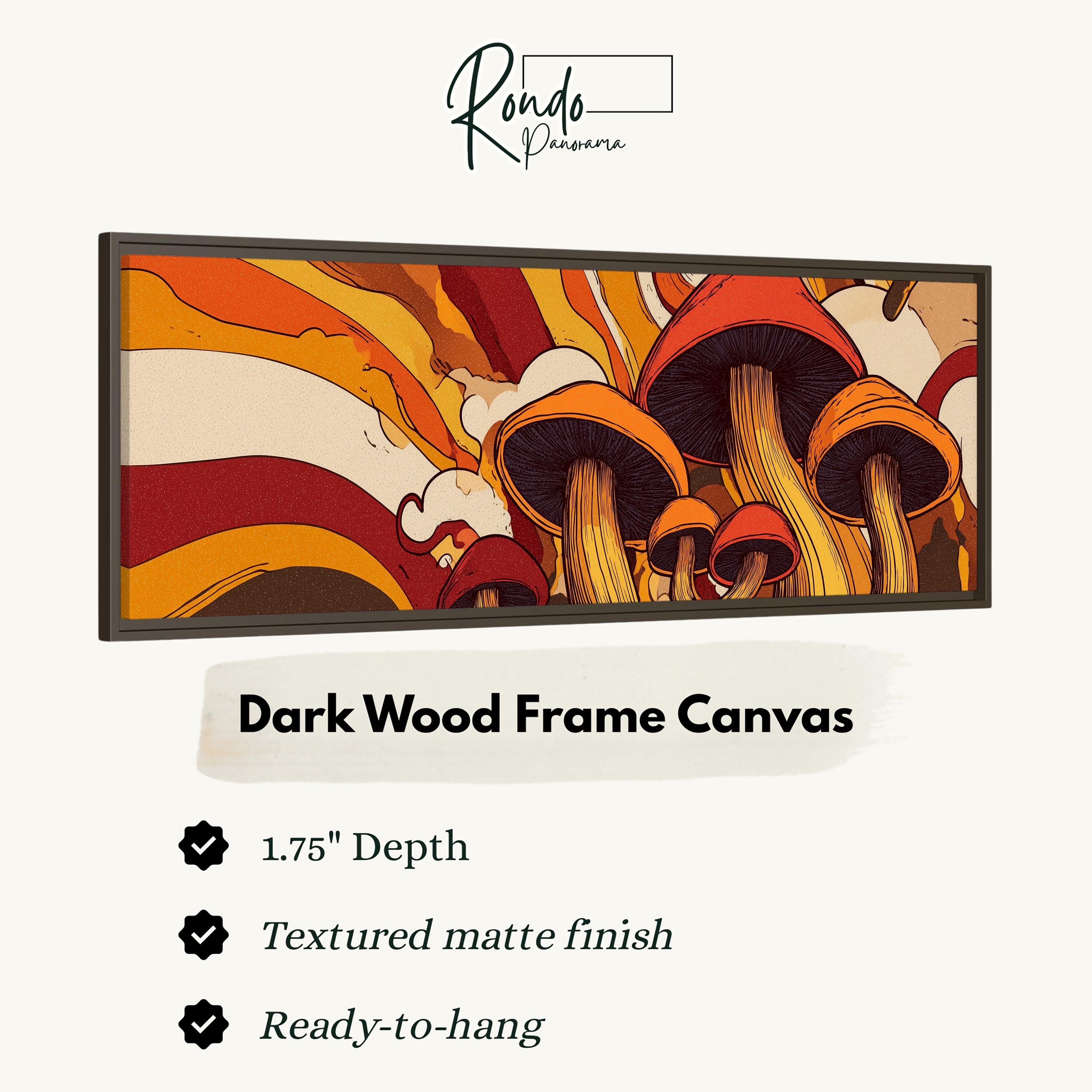The image is a framed artwork depicting a vibrant, mushroom-like design with a textured finish.