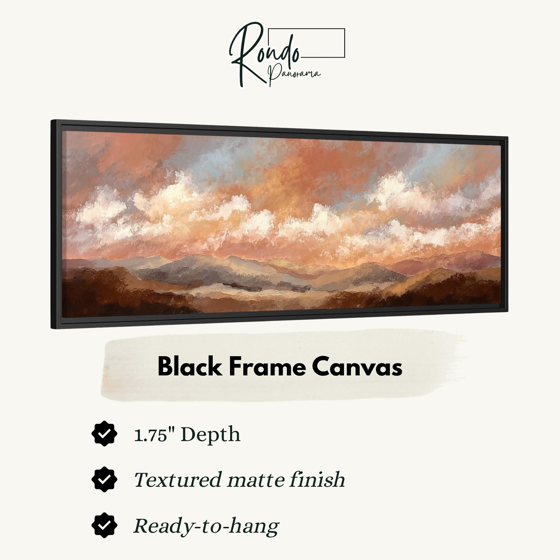 The image is a black frame canvas depicting a landscape with mountains and clouds.