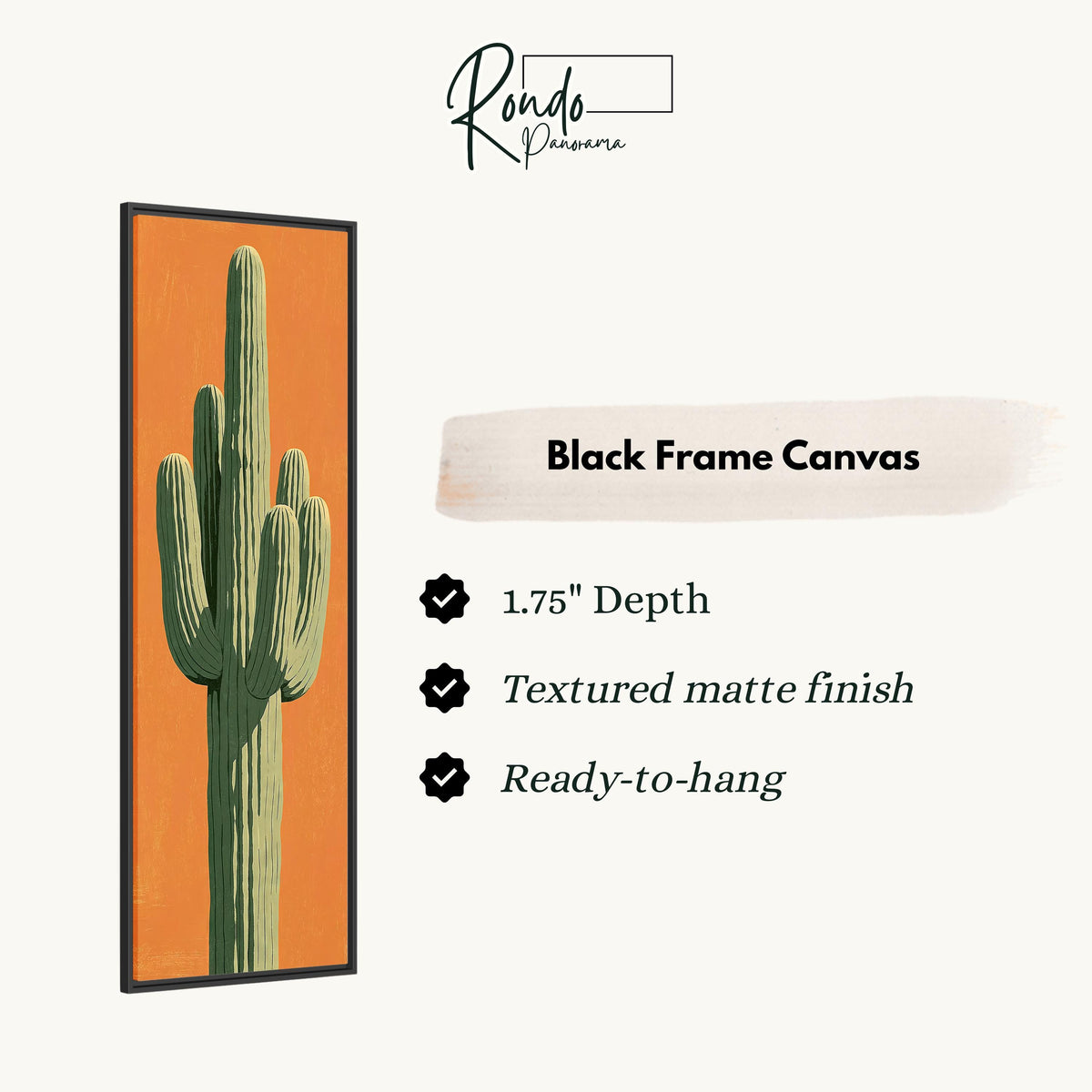 Saguaro cactus on orange canvas print in a black floating frame