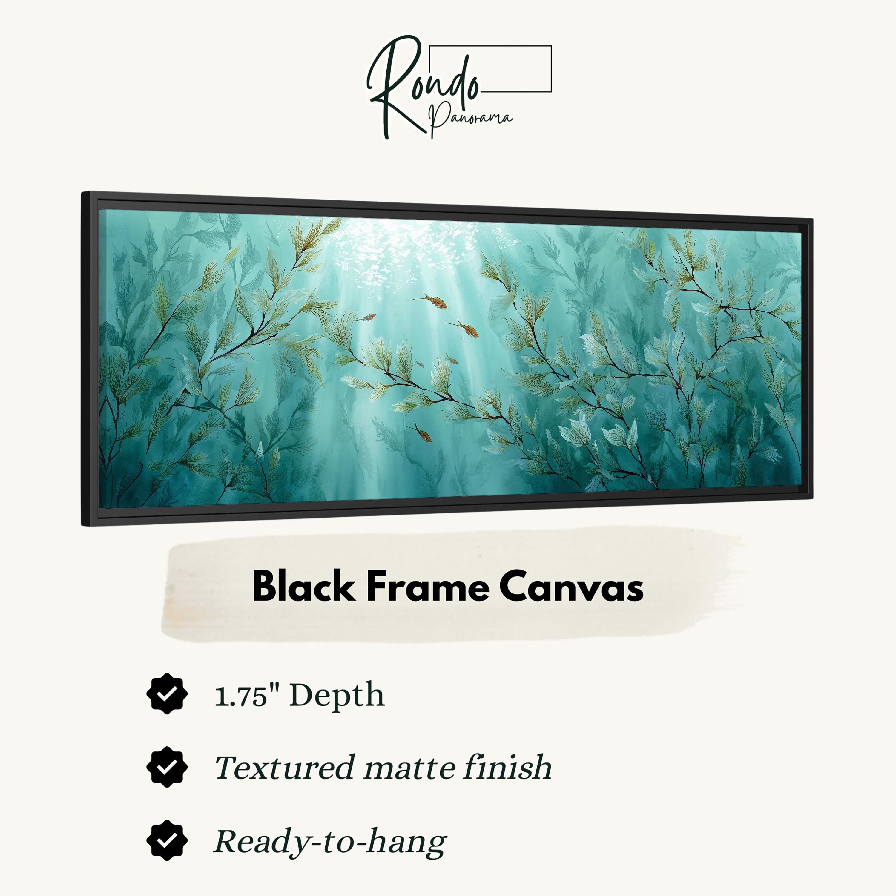 The image is a black frame canvas with a painting of a plant with green leaves and branches.