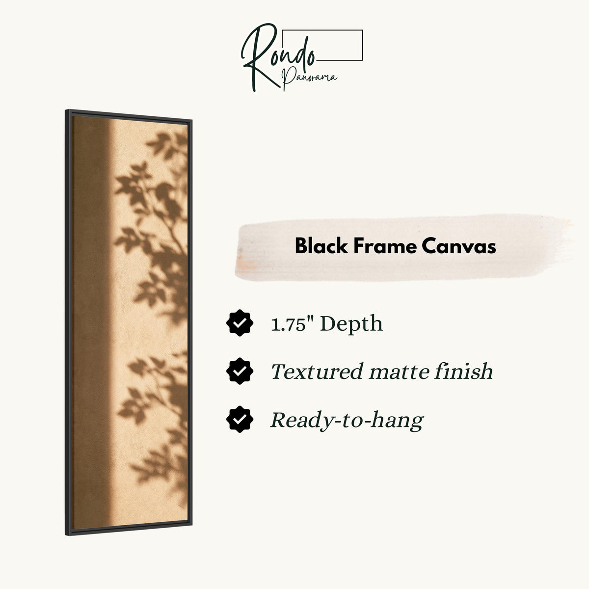 Leaf shadows on a warm tan wall canvas print in a black floating frame