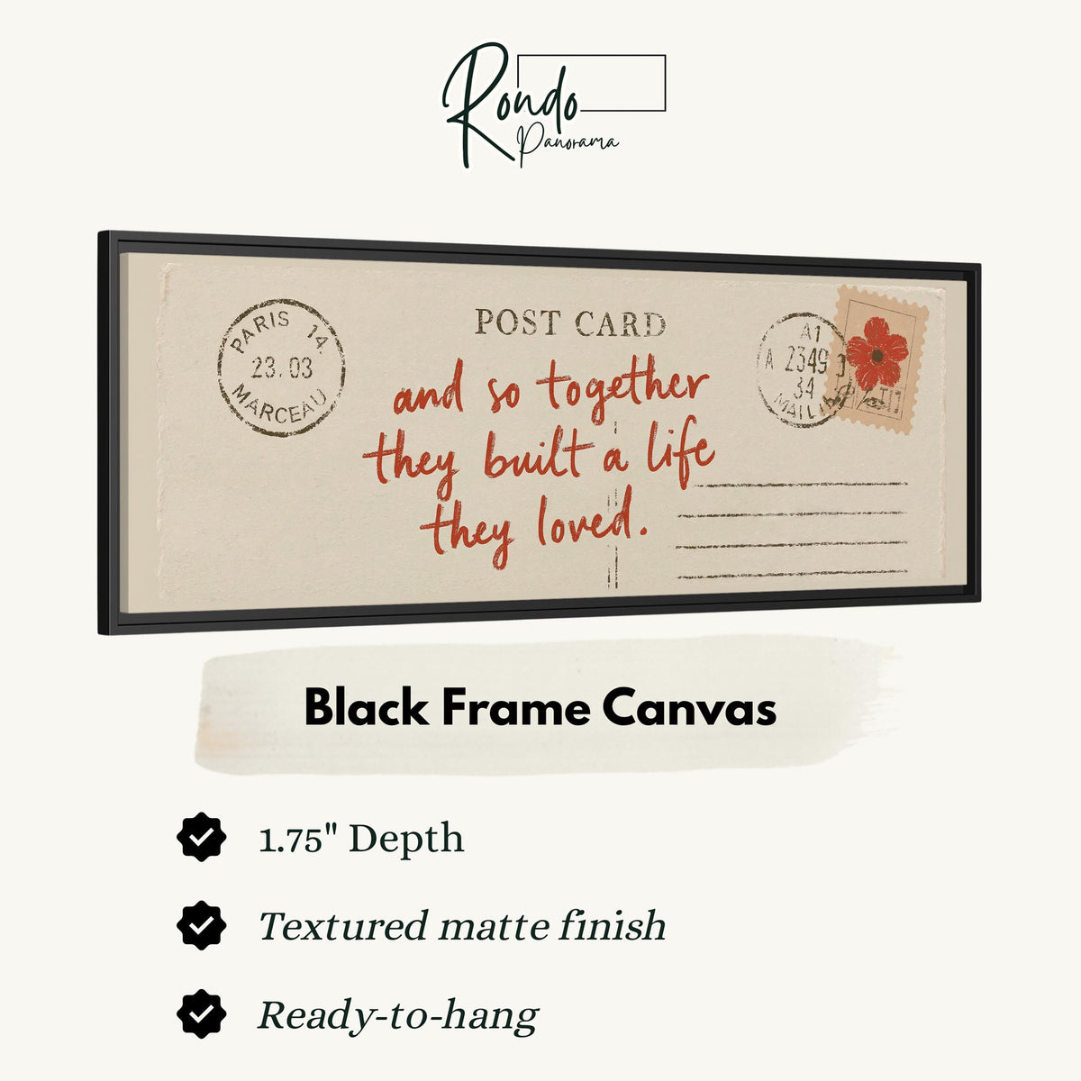 Paris postcard saying and so together they built a life they loved canvas print in a black floating frame