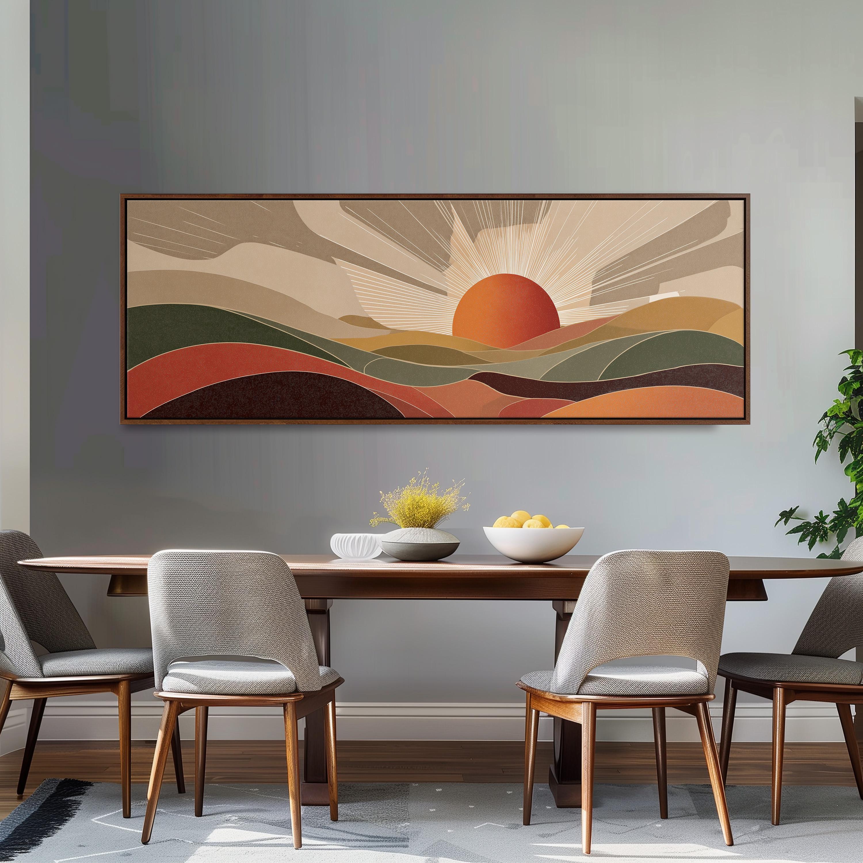 Mid Century Modern Sunset Landscape - Wide Panoramic Canvas