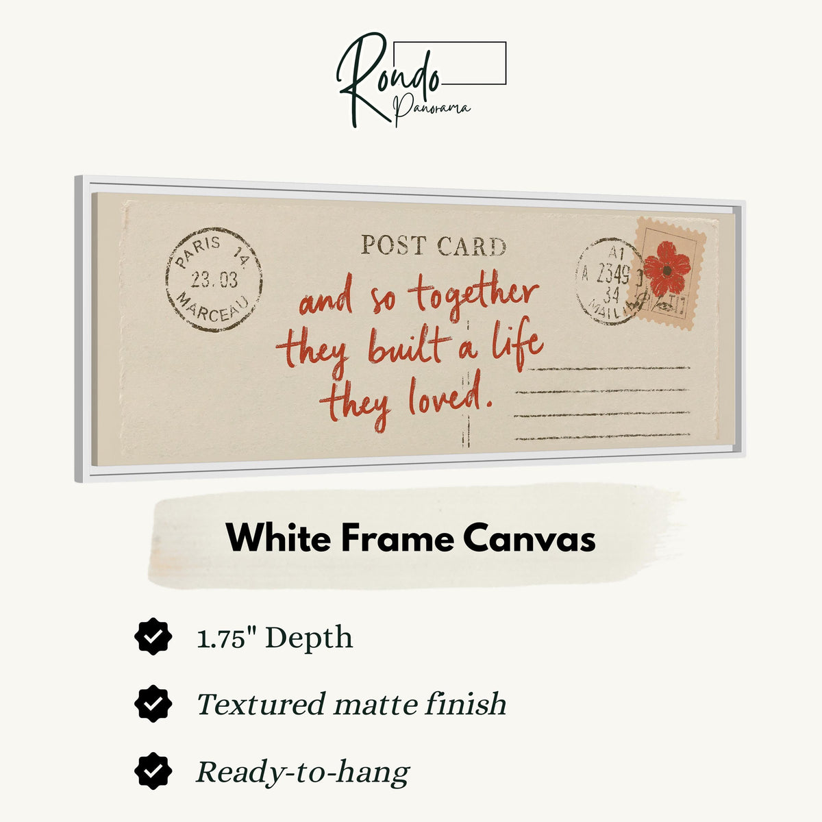 Paris postcard saying and so together they built a life they loved canvas print in a white floating frame