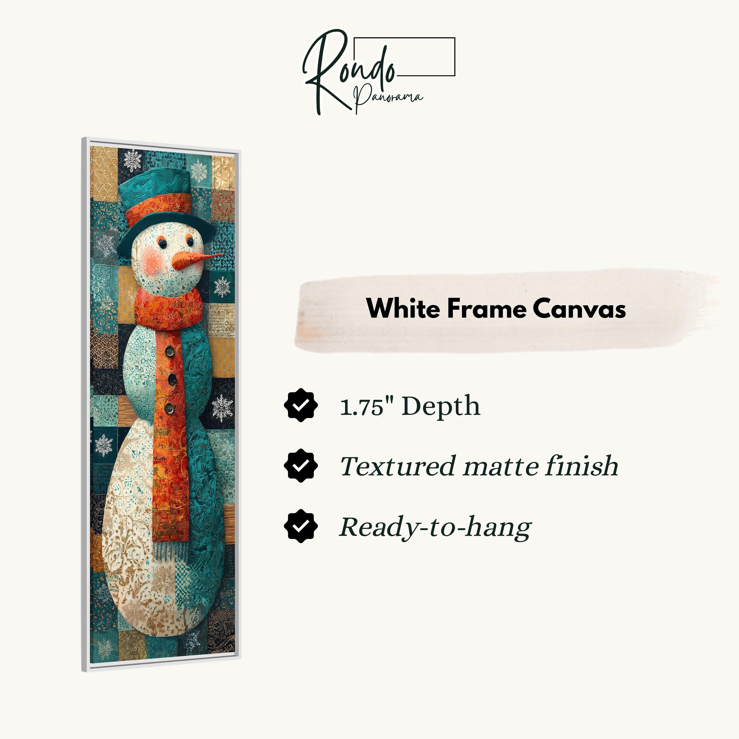 The image is a white frame canvas depicting a snowman with a carrot nose and scarf.