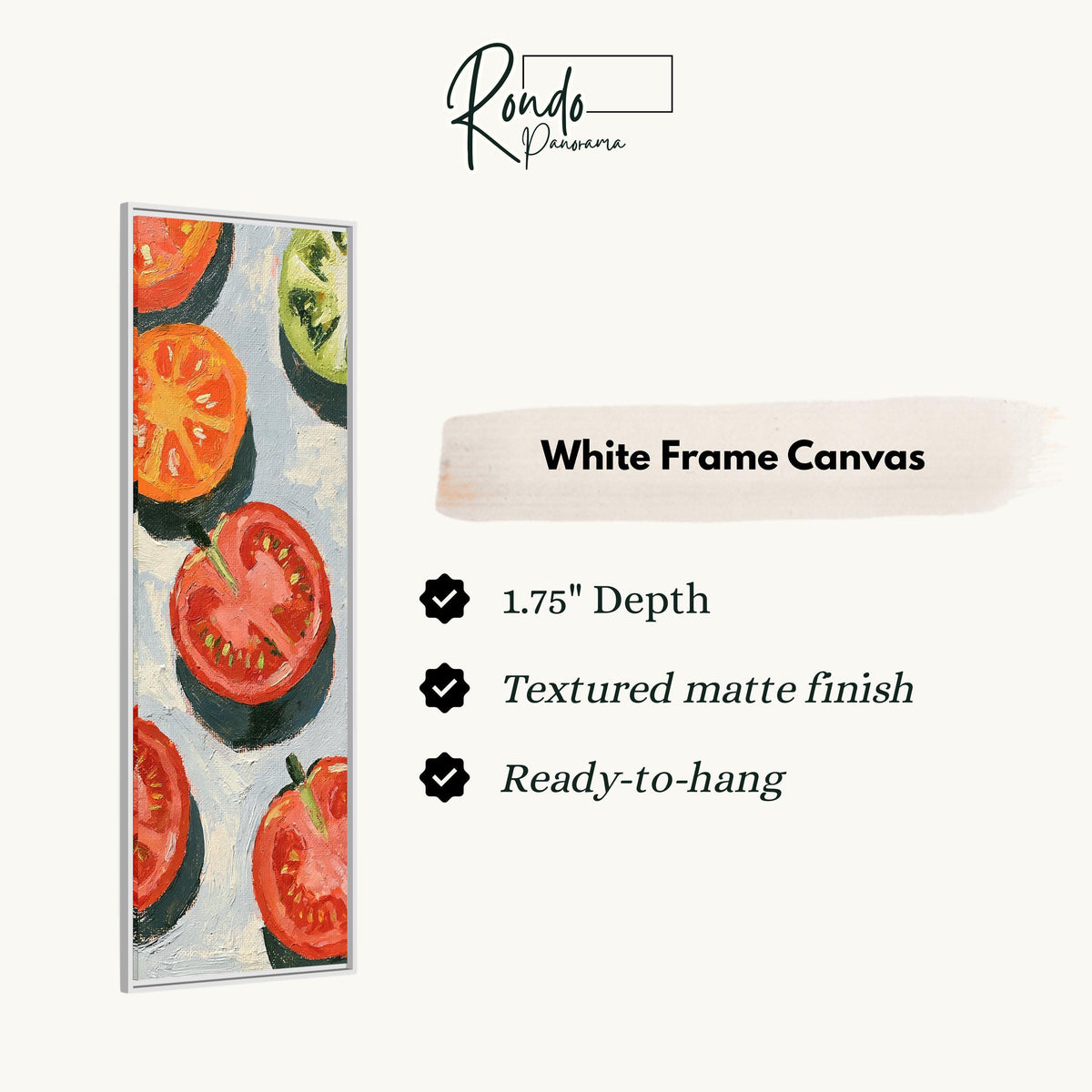 Sliced tomatoes canvas print in a white floating frame