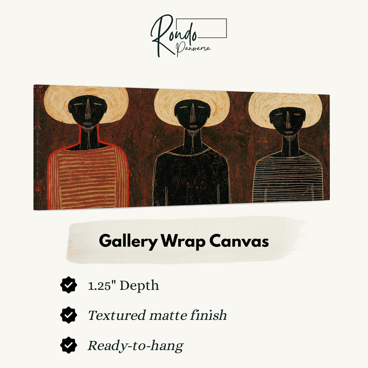 Three figures in striped shirts gallery wrap canvas with the image wrapped around the edges