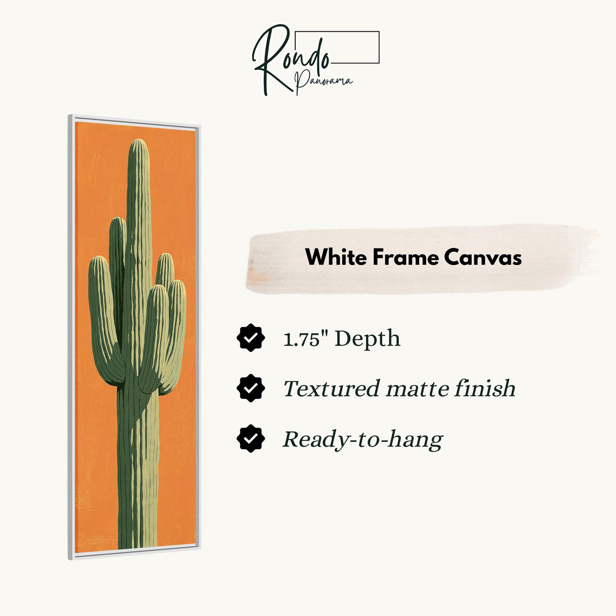 Saguaro cactus on orange canvas print in a white floating frame