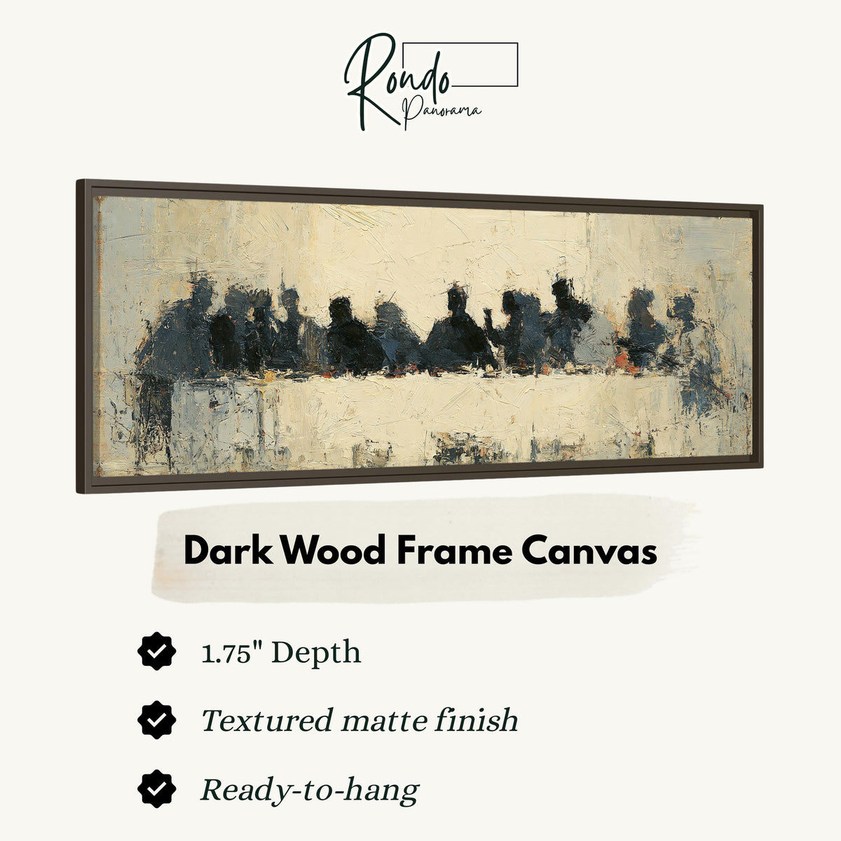 Abstract silhouette Last Supper canvas print in a dark wood floating frame