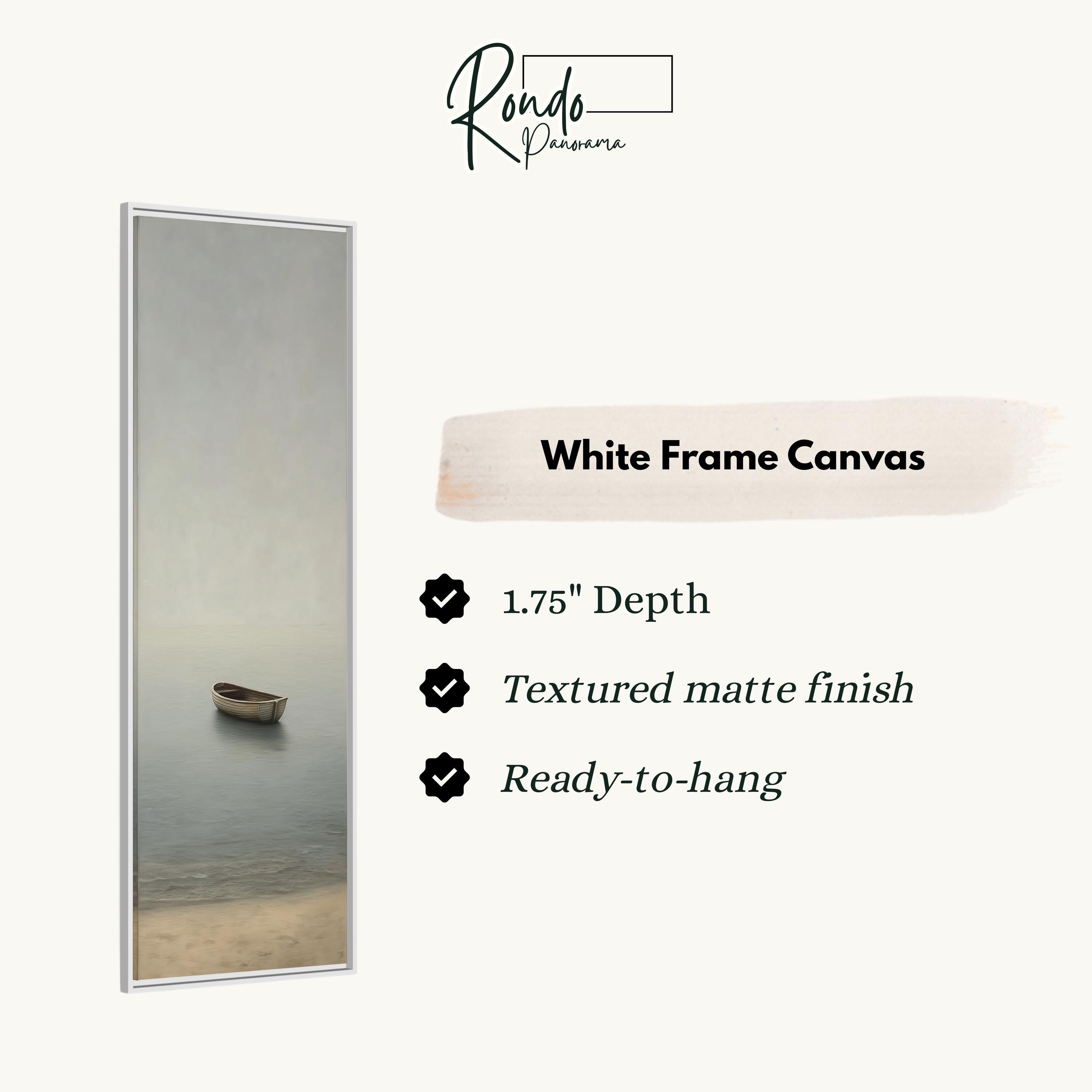 The image is a white frame canvas depicting a boat floating on a body of water.