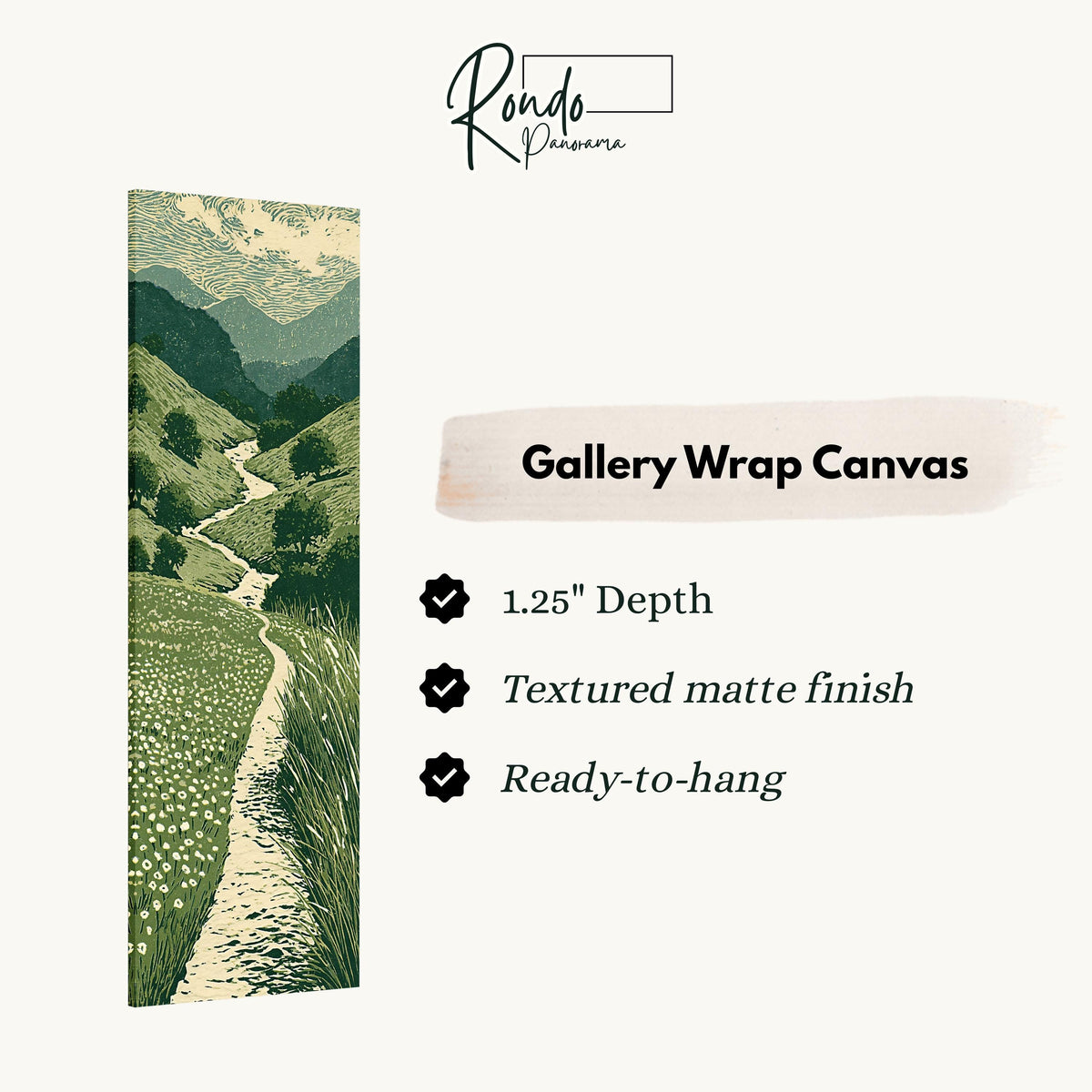 Trail winding through green mountains gallery wrap canvas with the image wrapped around the edges