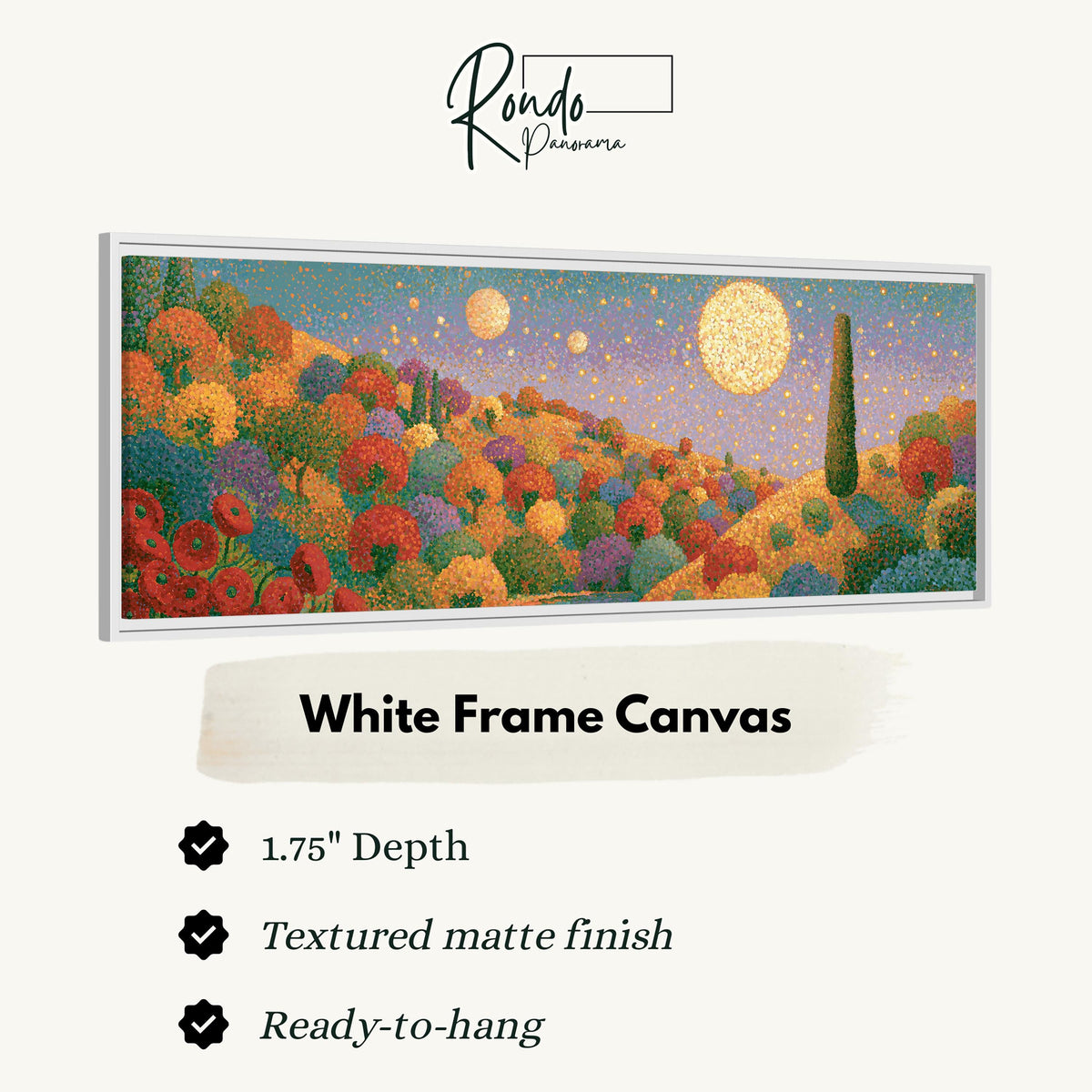 Autumn hillside under glowing moons canvas print in a white floating frame