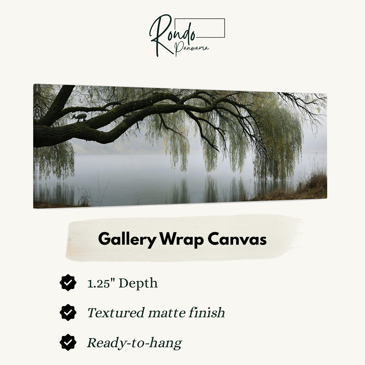 Weeping willow over a misty lake gallery wrap canvas with the image wrapped around the edges