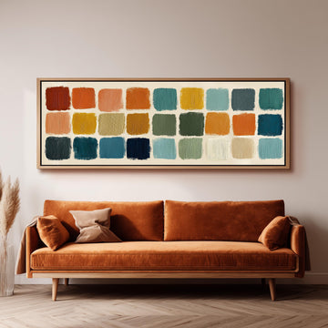 Abstract Color Block Art - Long Horizontal Panoramic Framed Canvas