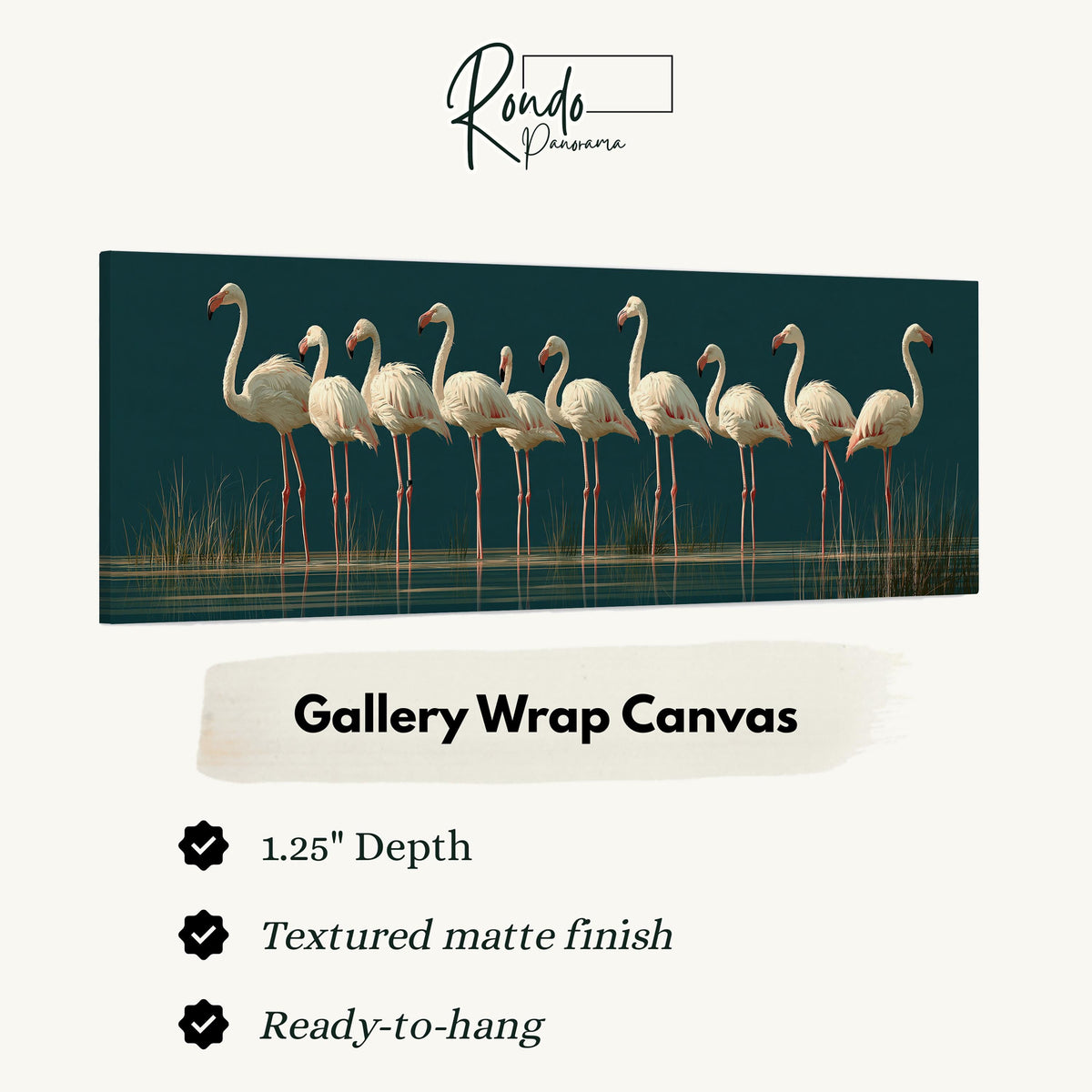 Pale flamingos wading on teal gallery wrap canvas with the image wrapped around the edges