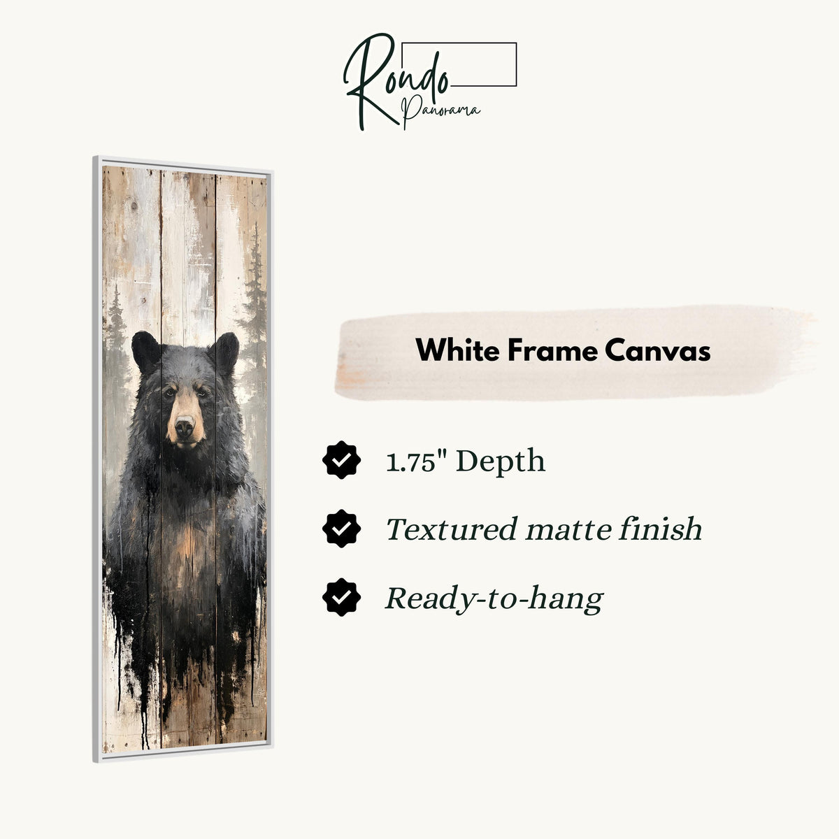Black bear on weathered barn wood canvas print in a white floating frame