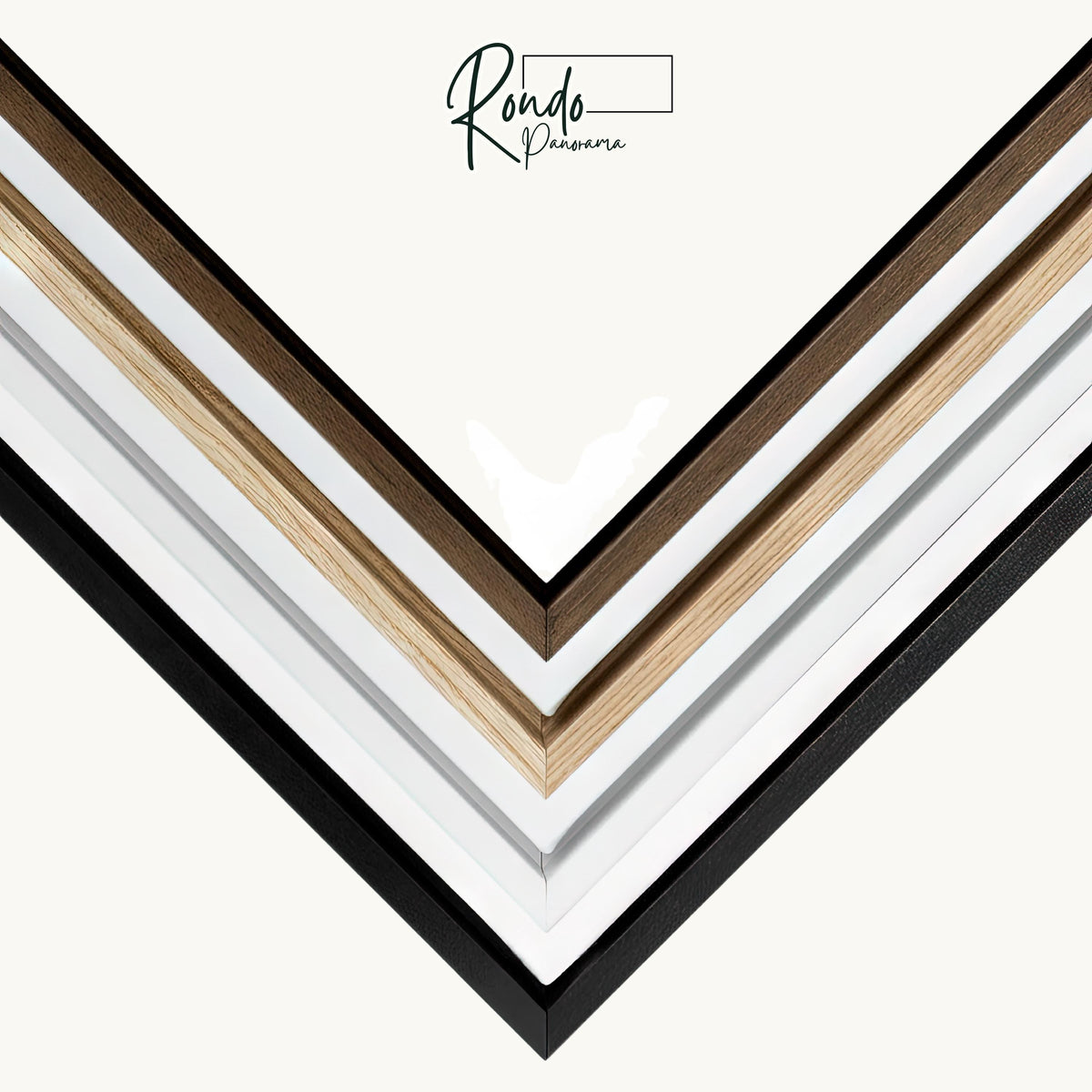 Floating frame color options: black, white, light wood and dark wood