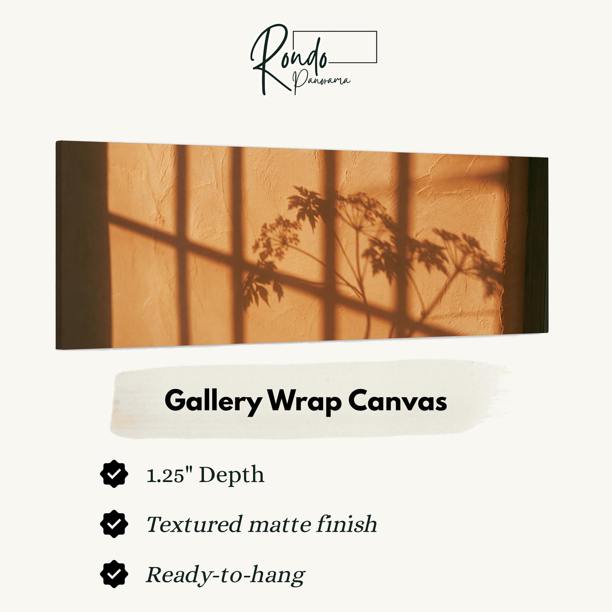 Plant and window shadows on a terracotta wall gallery wrap canvas with the image wrapped around the edges