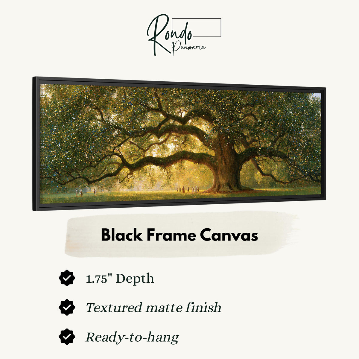 Golden oak tree in a park canvas print in a black floating frame
