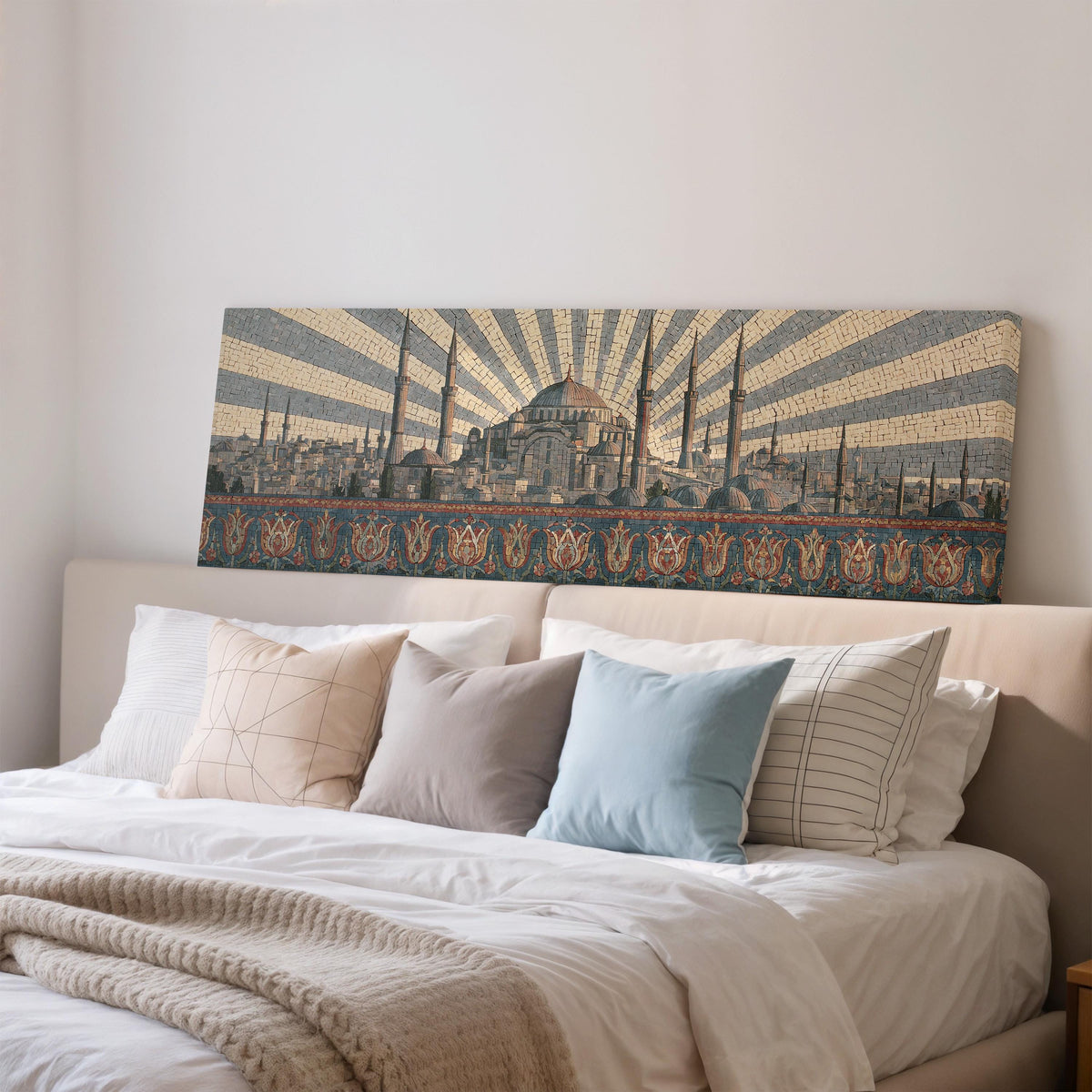 Istanbul skyline at sunrise wide panoramic canvas print above a bed in a bedroom